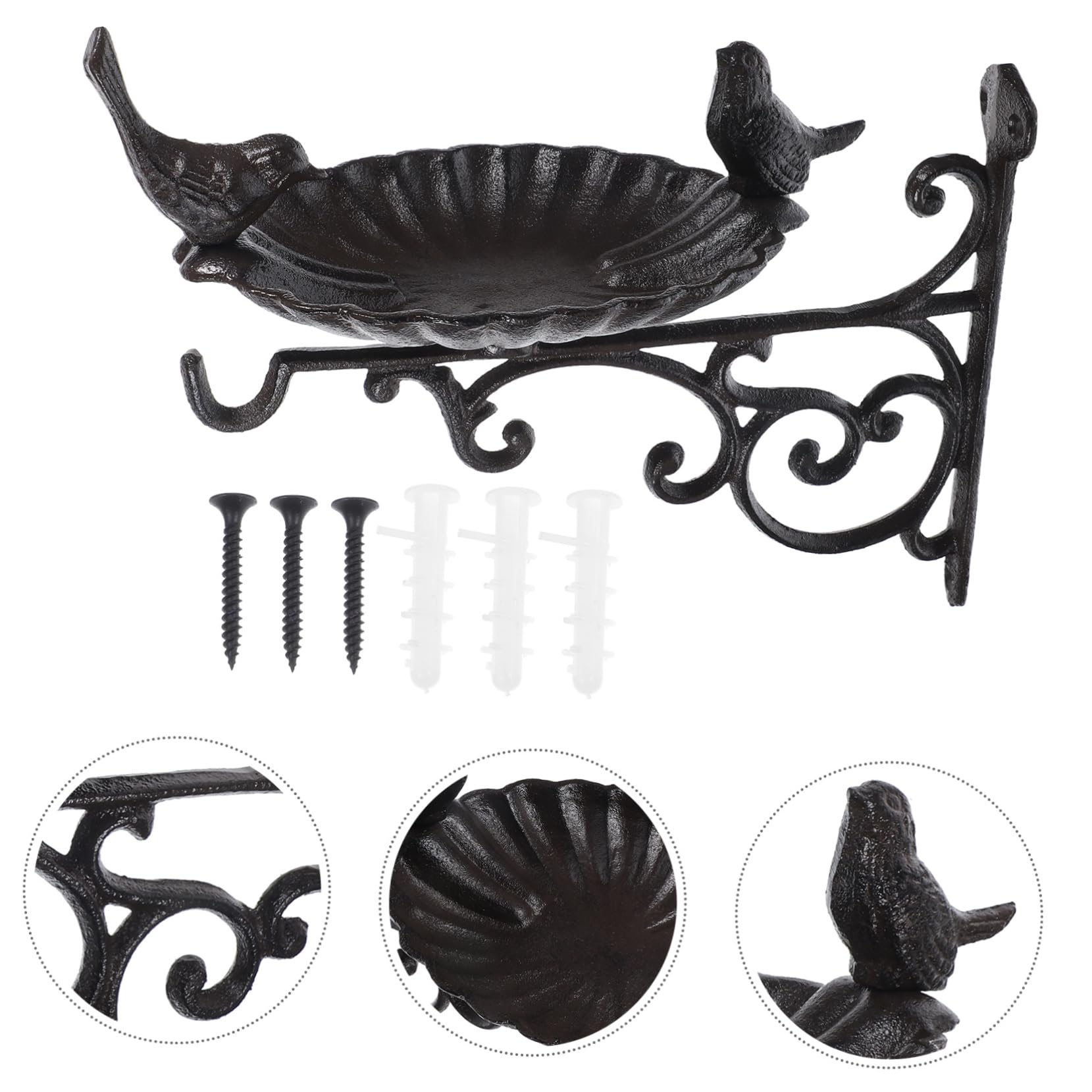 Comedero Para Pájaros De Hierro Diseño Decorativo y Cuenco Montaje Pared Accesorio De Jardín Para Alimentación y Bebedero De Aves Resistente