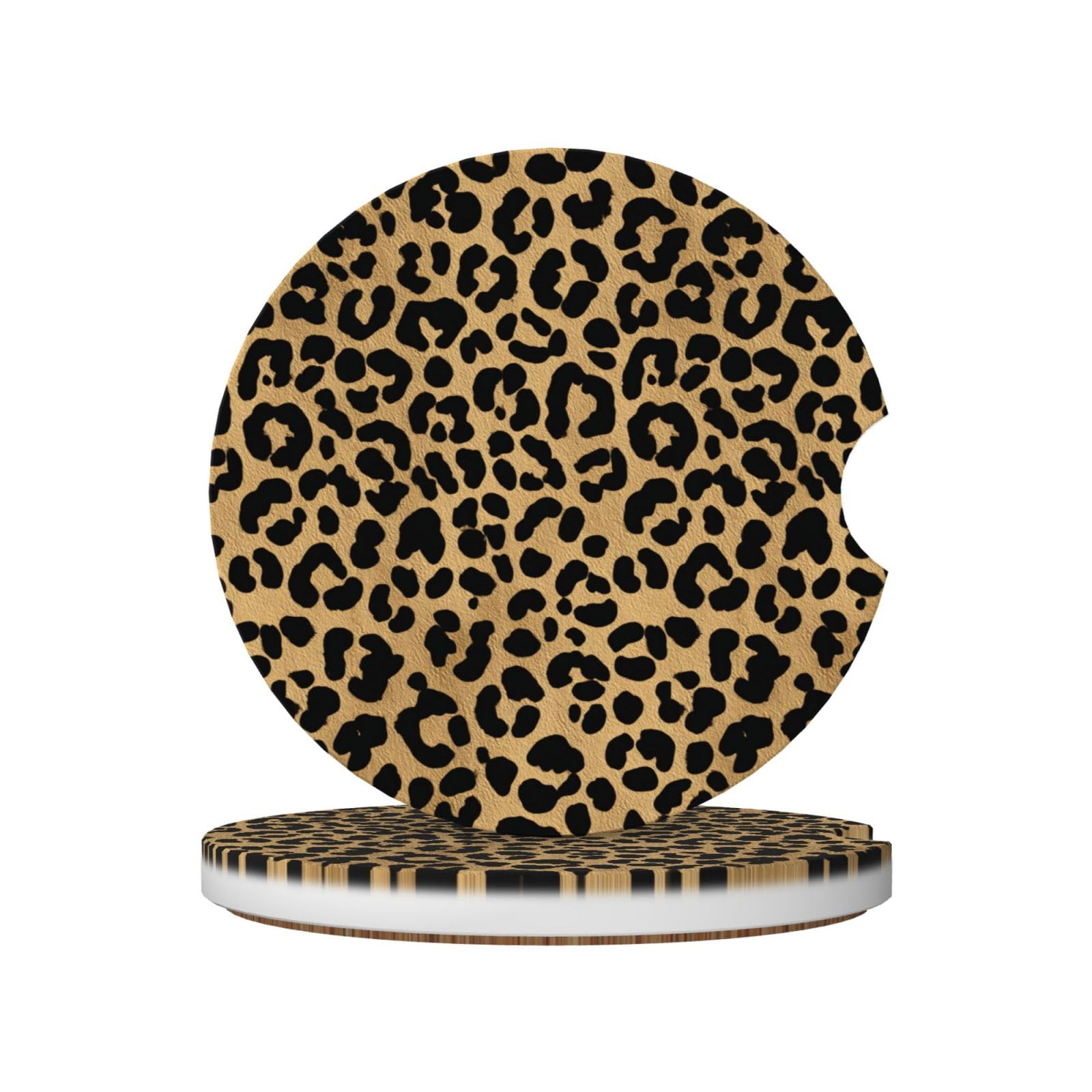 Leopard Pattern Black and Brown Ceramic Coasters,2pcs