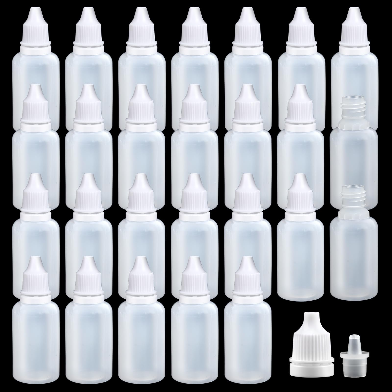 Muiltvoe 100 Pcs 30ml Dropper Bottles,Plastic Translucent Squeeze Bottles with Caps, Eye Liquid Empty Drop Bottle for Paint Sample Essential Oil Liquid