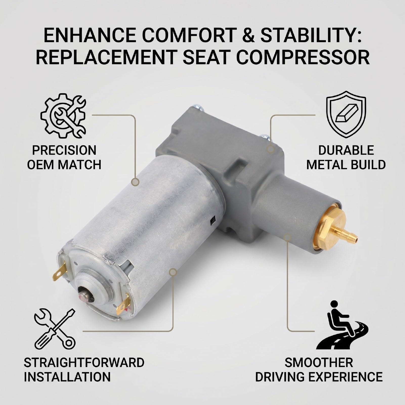 Akozon Compresor de Asiento de Aire GR1220254 de 12 V, Reemplazo del Compresor de Aire del Asiento del Conductor para Grammer Maximo Actimo Primo Compacto MSG93 MSG95 MSG97 MSG75