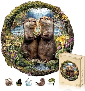 Jigfoxy Wooden Puzzles for Adults, Otter Couple Wood Puzzle for Adults, Unique Animal-Shaped Wooden Jigsaw Puzzle, Valentines Day Gifts for Family and Friends (S-8.1 * 8.4in-102pcs)