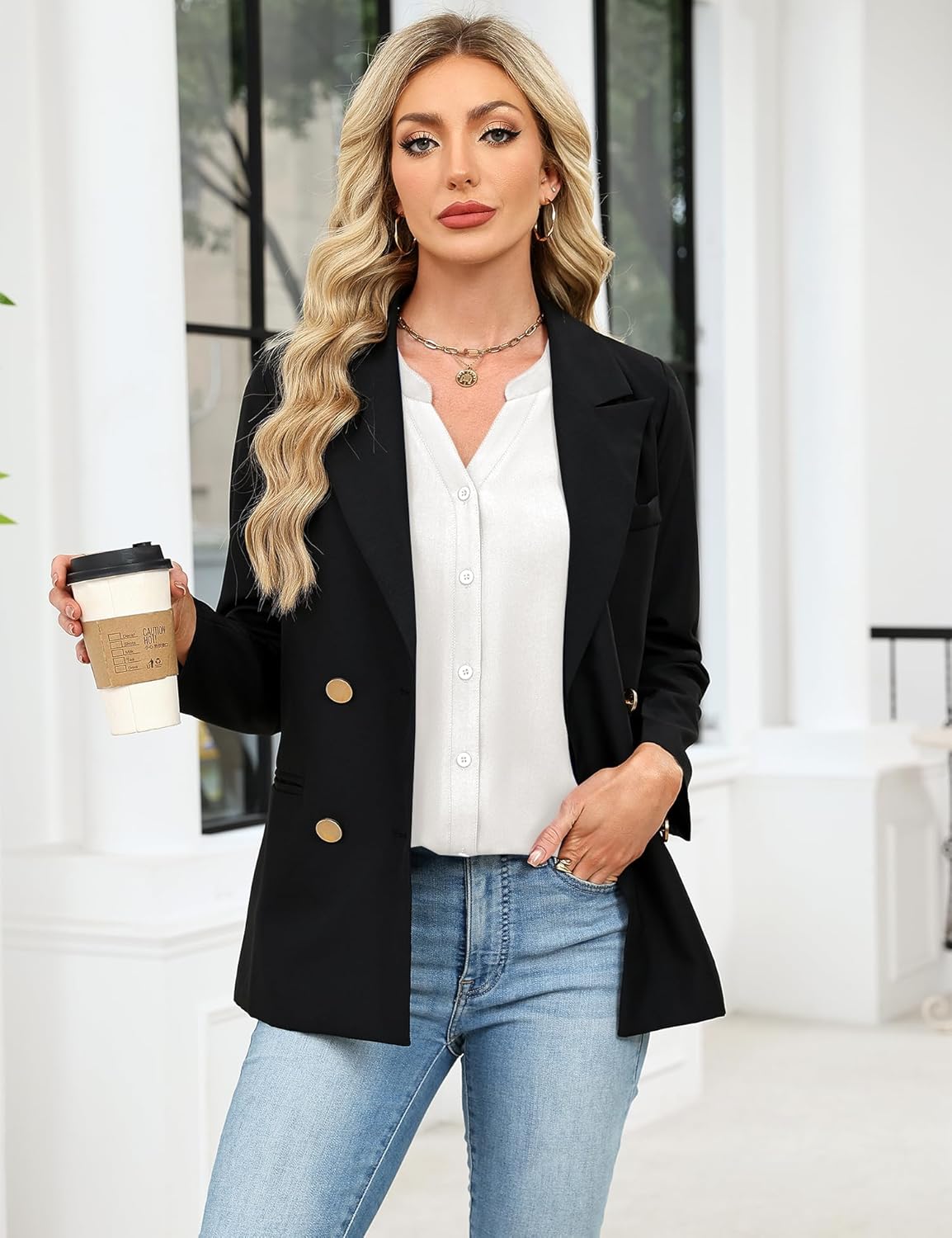 LOMON Button Down Shirts for Women 3/4 Length Sleeve Business Casual Blouses 2026 Summer Tops - Image 6