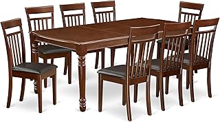 East West Furniture DOCA9-MAH-LC 9 Piece Dining Set Includes a Rectangle Dining Table with Butterfly Leaf and 8 Faux Leather Kitchen Room Chairs, 42x78 Inch, Mahogany