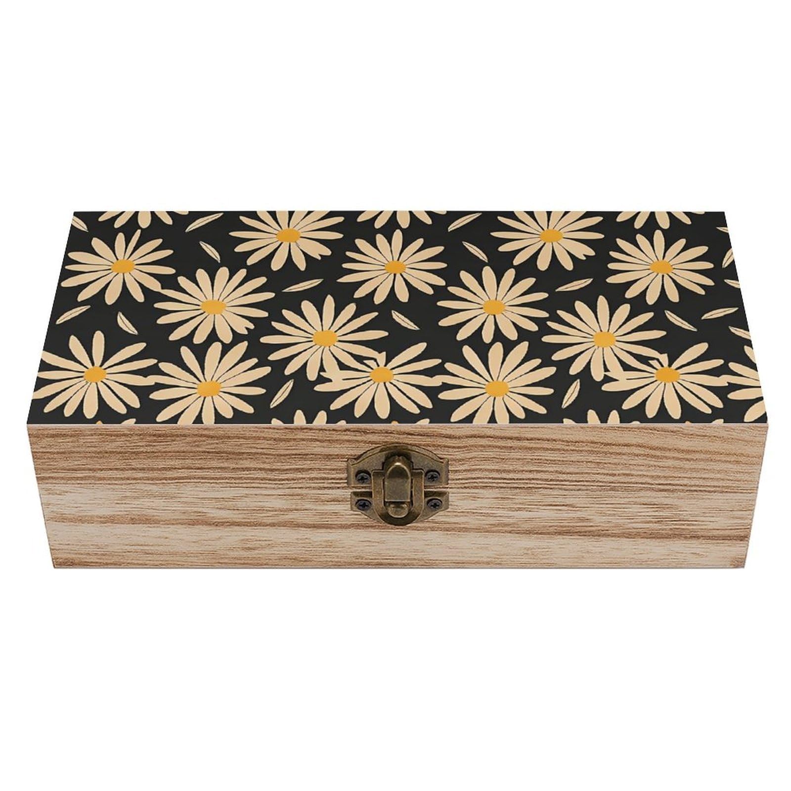 Oudrspo Daisies Retro Wooden Storage Box Keepsake Jewelry Decorative Art Storages Box Gift Boxs