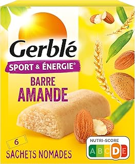 Gerblé Sport et Énergie, Barres énergétiques aux amandes et germe de blé, Riches en glucides et en vitamine B1, 6 Emballages individuels, 150g, 204747