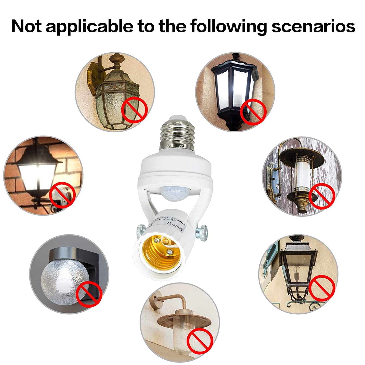 Outdoor Waterproof Motion Sensor Extension Light Socket - Adjustable Angled Screw-in Adapter with Auto On/Off for E26/E27 Bulbs (Garage, Stairs, Patio)