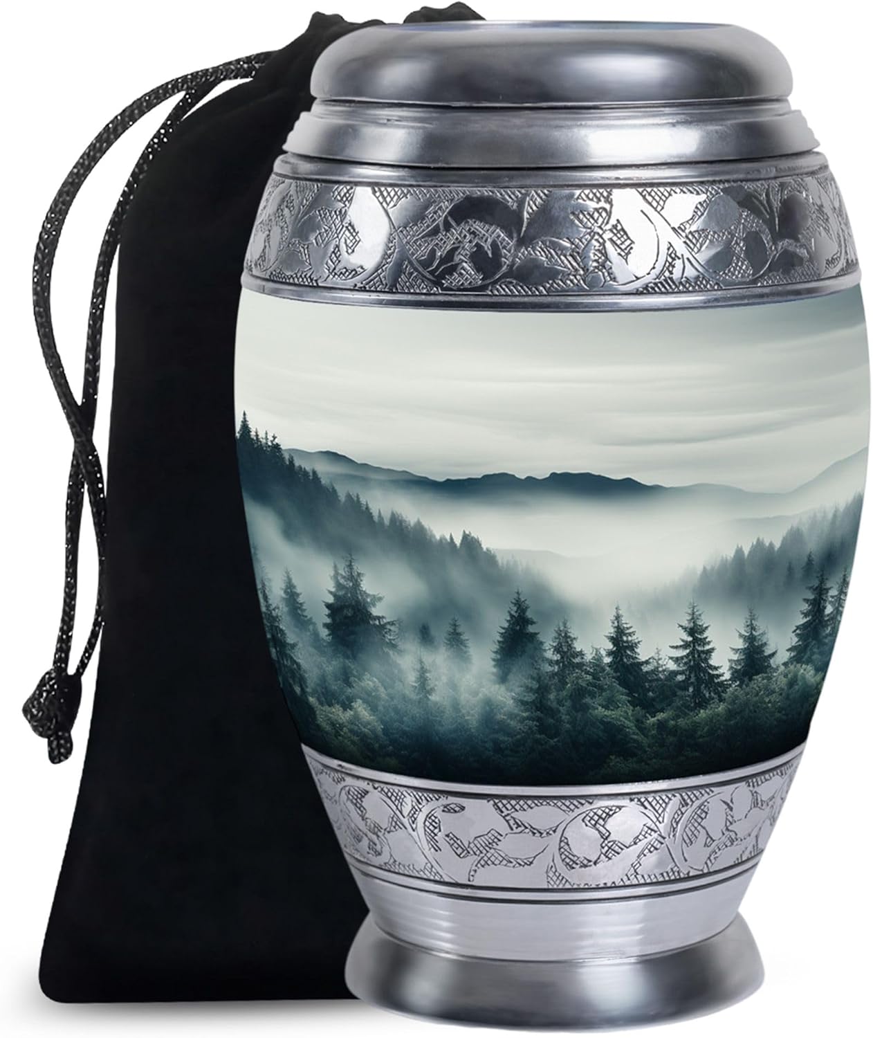 Mountain Forest Landscape Urn for Ashes for Women - Mountain Urns for Human Ashes Adult Female - Cremation Large Urns for Adult Male Dad - Large Funeral Urn for Son 10 Inch