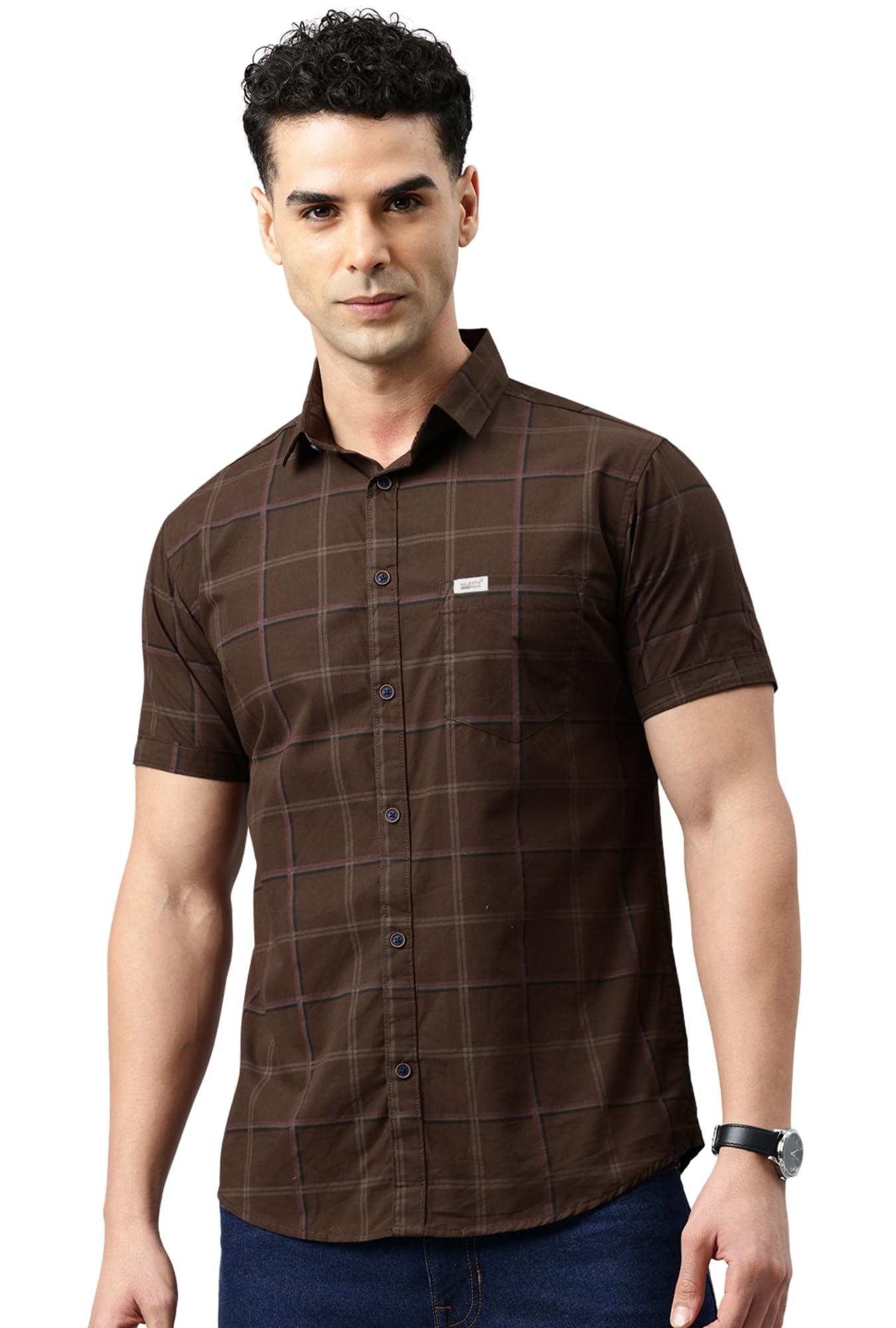 Majestic Man Men Comfort Slim Fit Checked Pure Cotton Half Sleeve Casual Shirt