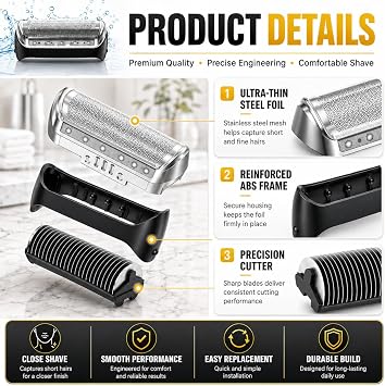 2026 Upgraded 10B Replacement Foil & Cutter Compatible with Bra-un Cruzer/Series 1, 10B/20B 1000/2000 Series Replacement Shaver Head Set Fits for 170 180 190 1735 1775 5728 5729 170S