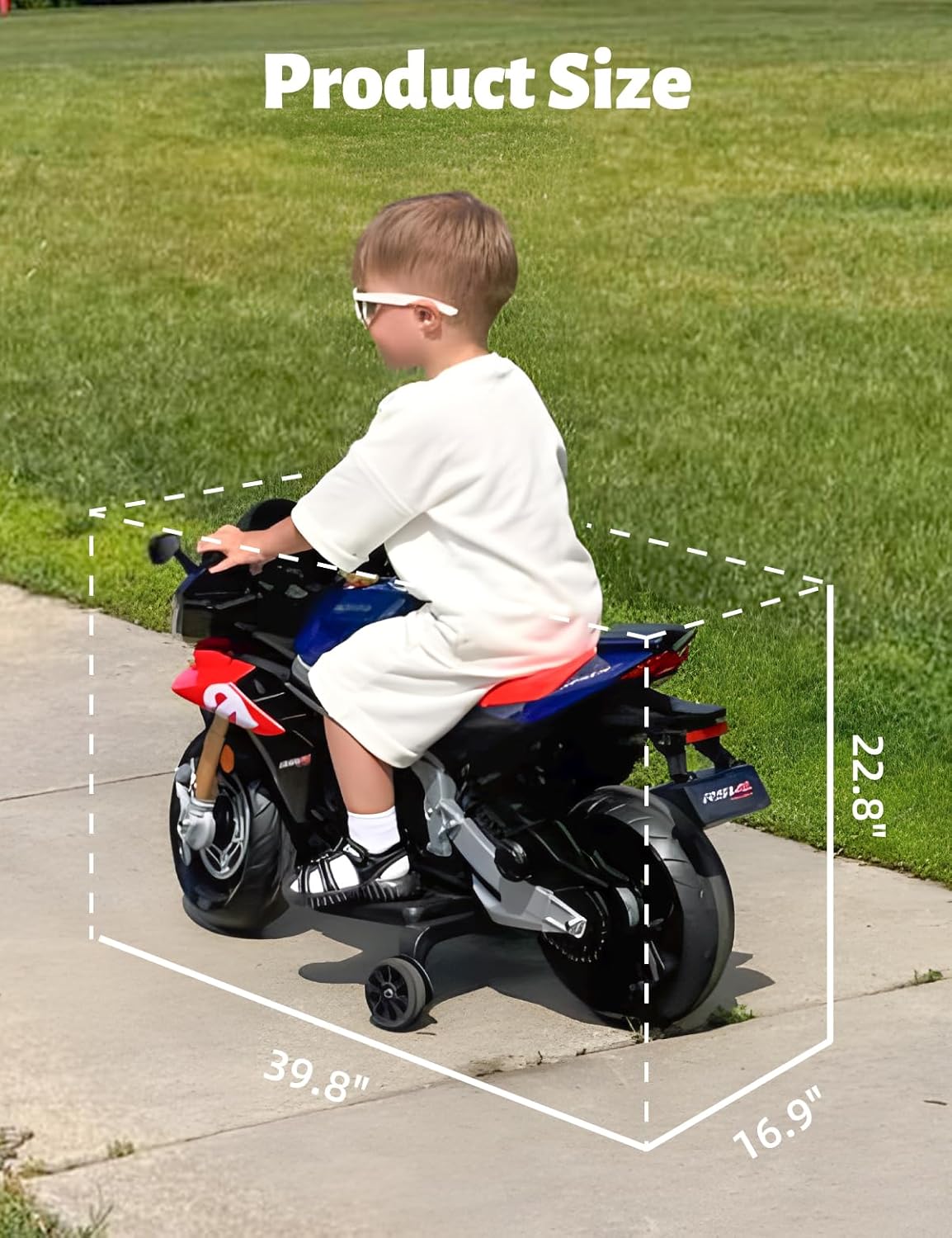 Aprilia RSV4 Licensed Kids Electric Motorcycle with Training Wheels, Parent Remote Control, Toddler Motorcycle Ride On Toy with Lights, Music, Bluetooth, Horn, Foot Pedal & One-Button Start(Blue)