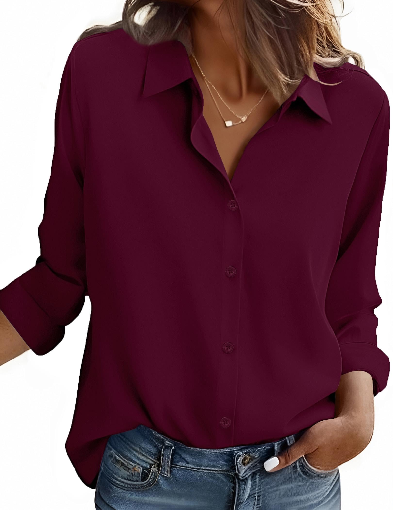 Zeagoo Button Down Shirt Women Long Sleeve Blouses Casual Tops Work Outfits Global Recycled Standard Global Recycled Standard Global Recycled Standard