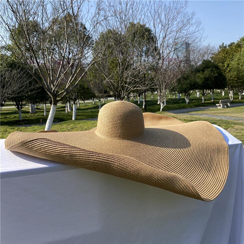 Sombrero de paja grande para mujer, sombrero de paja para el sol con ala ancha, sombrero de verano anti rayos UV, plegable (56-58 cm)
