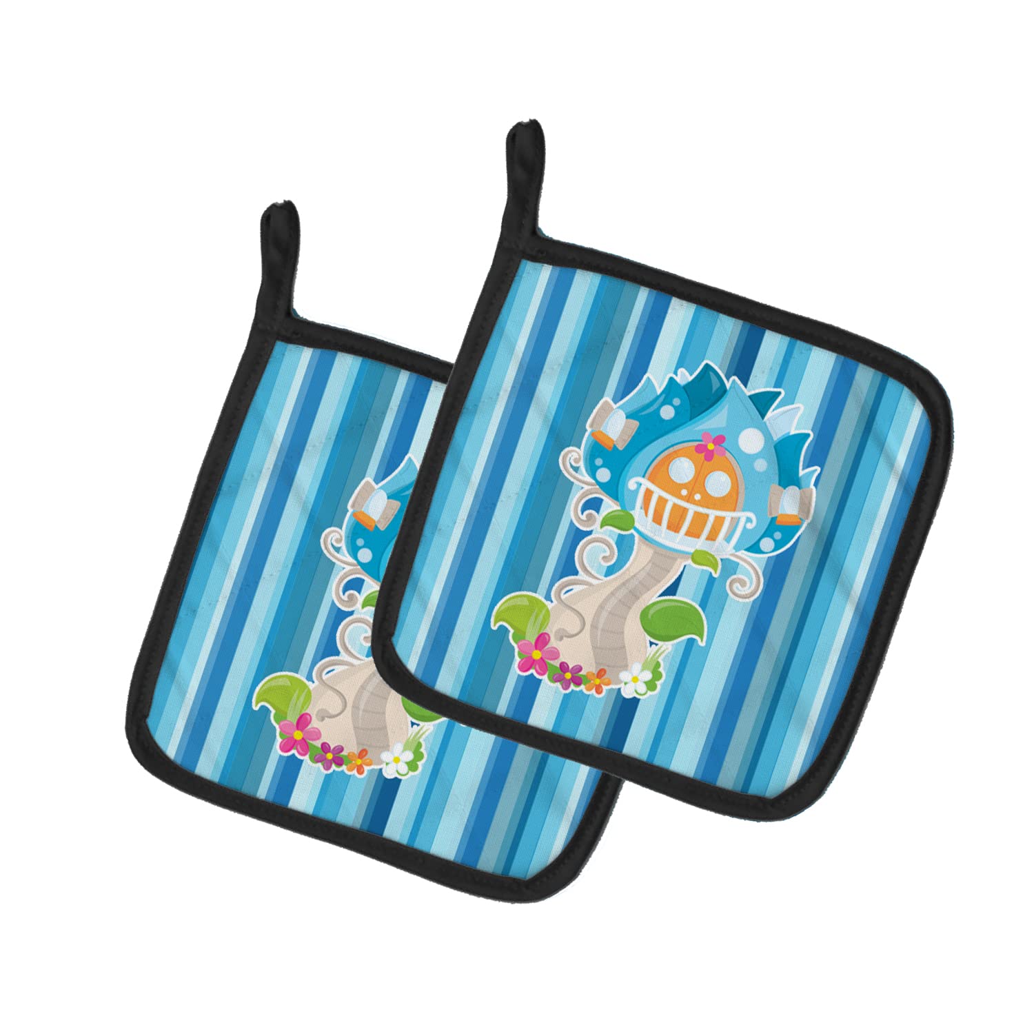 Caroline 's Treasures bb6914pthd Fairy House Blue Streifen Paar Topflappen, 19,1 x 19,1 cm Multicolor