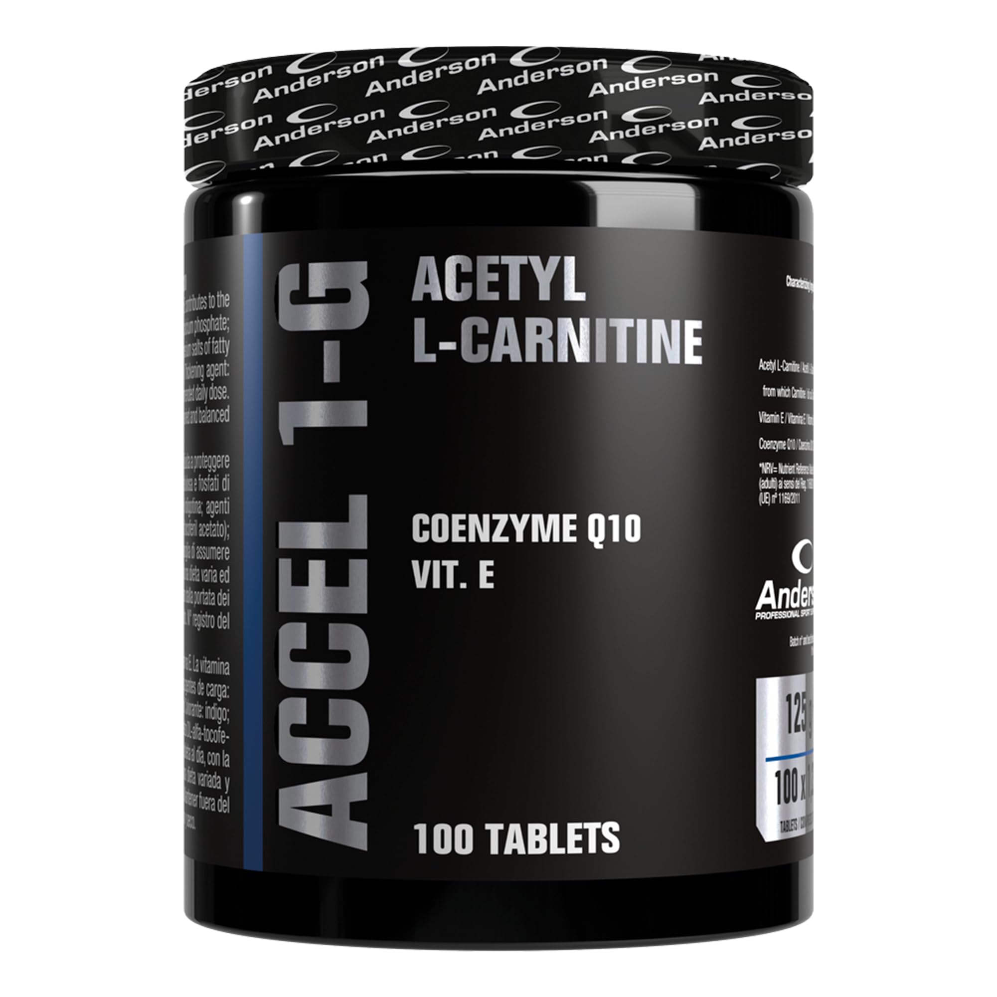 INTEGRATORE ANDERSON ACCEL 1-G ACETIL L CARNITINA TERMOGENICO ENERGETICO DIMAGRANTE BRUCIAGRASSI BURN 100cpr