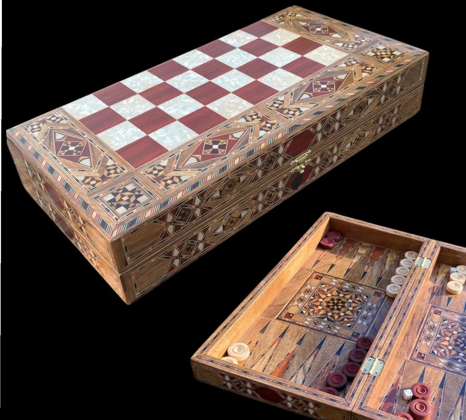 Luxury Backgammon Set for Adults Solid Inlaid Wood Complete Game Board Handmade Game Sets/Gift for Dad, Husband, Son, Anniversary