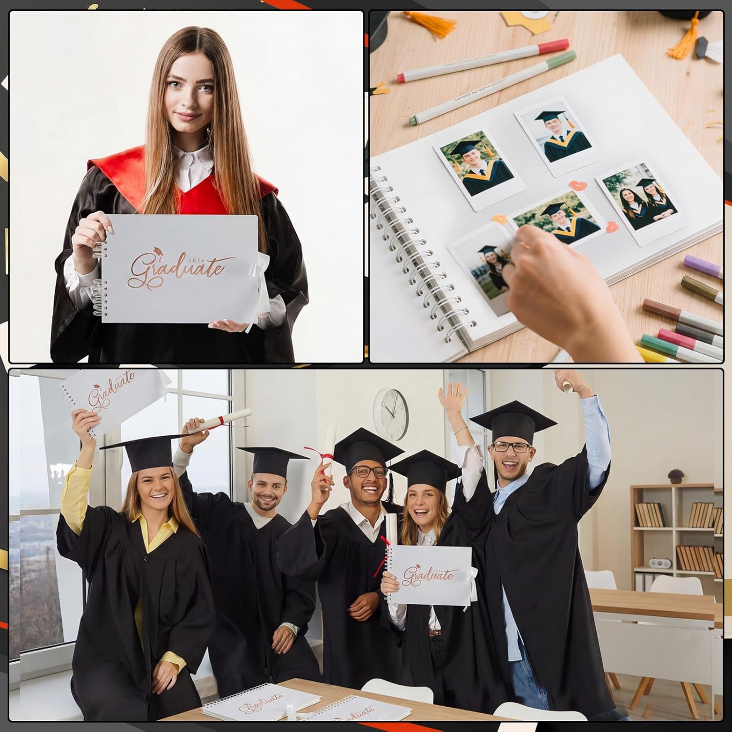 Eaasty 8.5*11.2 Inch Graduation Guest Book with 12 Colored Pencils Personalized Leather Photo Scrapbook Guestbook for Messages Well Wishes, Photo Souvenirs, Graduation Party, Grad Party Decor (White)