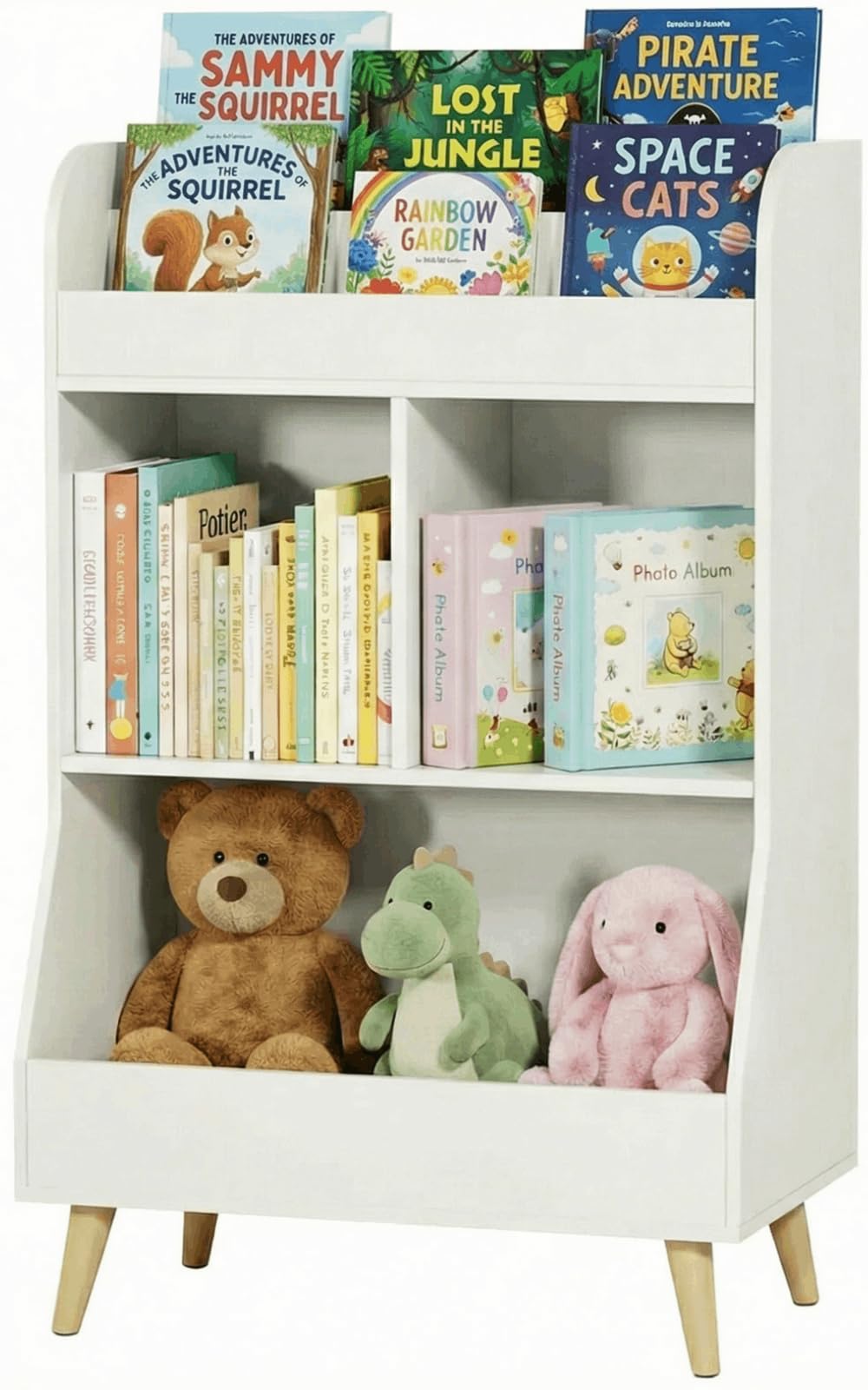 MAMIZO Kinderregal,Bücherregal Kinder,Spielzeugregal,Kinderzimmerregal,Spielzeug Aufbewahrung,Montessori Bücherregal,Kinderbücherregal,mit 2 Ablagefächern,3 offenen Fächern,Weiß Küche, Haushalt & Wohnen