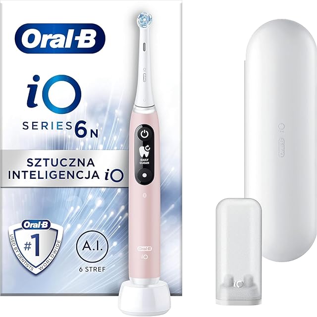 Oral-B iO Seria 6N Szczoteczka Elektryczna, Łączy się z Aplikacją Mobilną Oral-B, z Technologią Magnetyczną iO, Inteligentny Czujnik Siły Nacisku, Etui Podróżne, Różowa