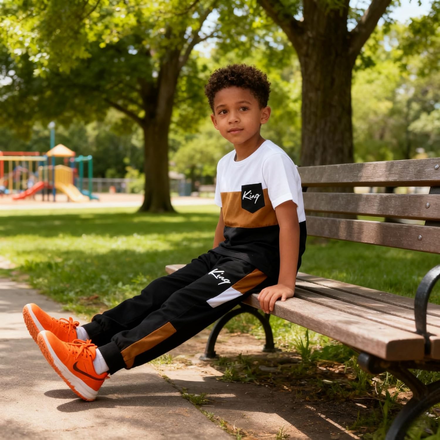 Size 6-12 Years Boys Fashion Clothes Spring Summer Short Sleeve Top & Pants Color Block Clothing Sets