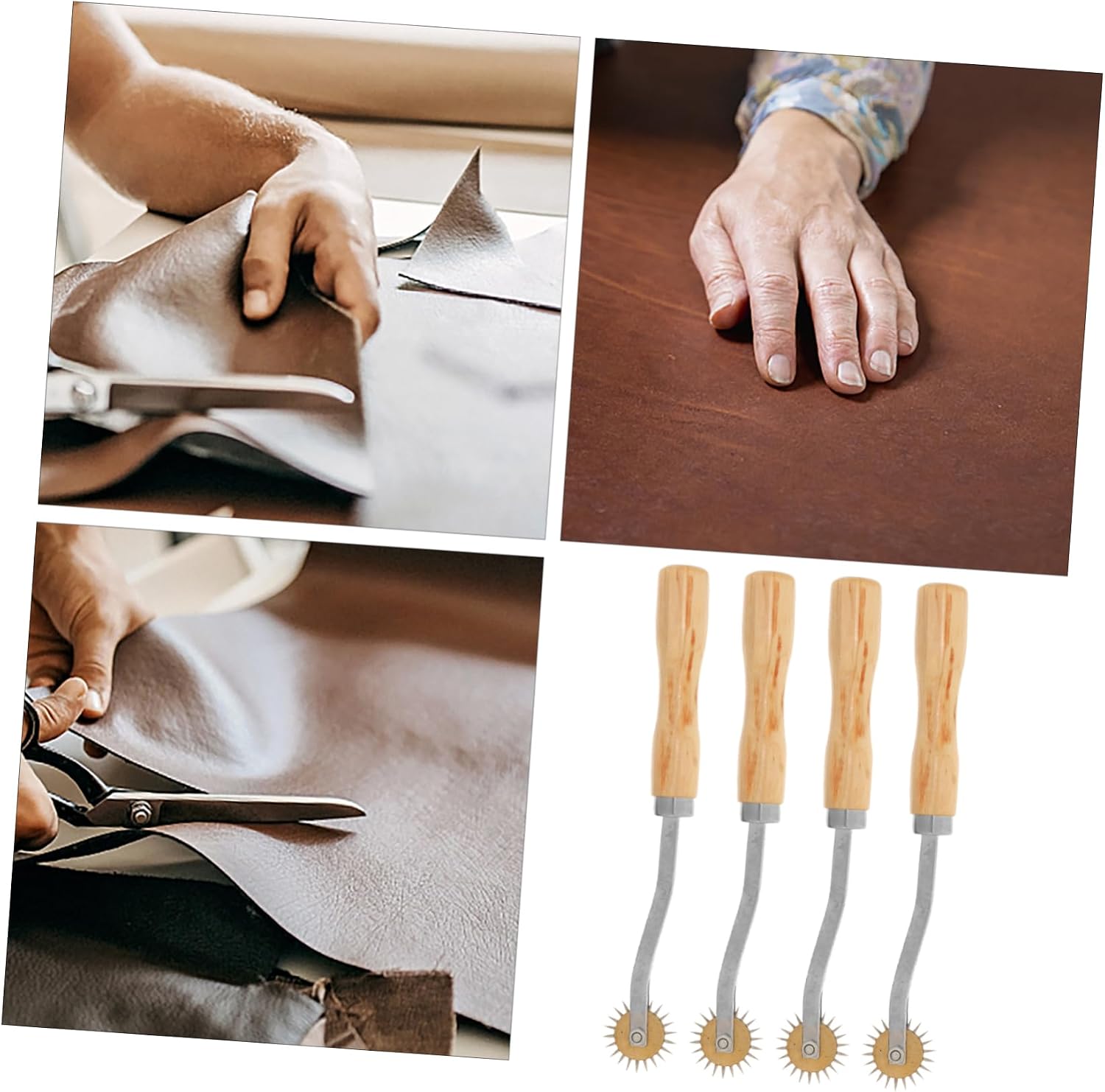 BELLIFFY 4pcs Practical Sewing Accessory Tracing Wheel for Pattern Cutting Leather Spacing Wheel Wood and Metal Construction