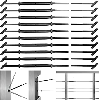 Helffer 10 Pairs Black Cable Railing Hardware Kit for 1/8" Cable Railing System, Highly Durable T316 Stainless Steel Turnbuckle for Metal Post Installations