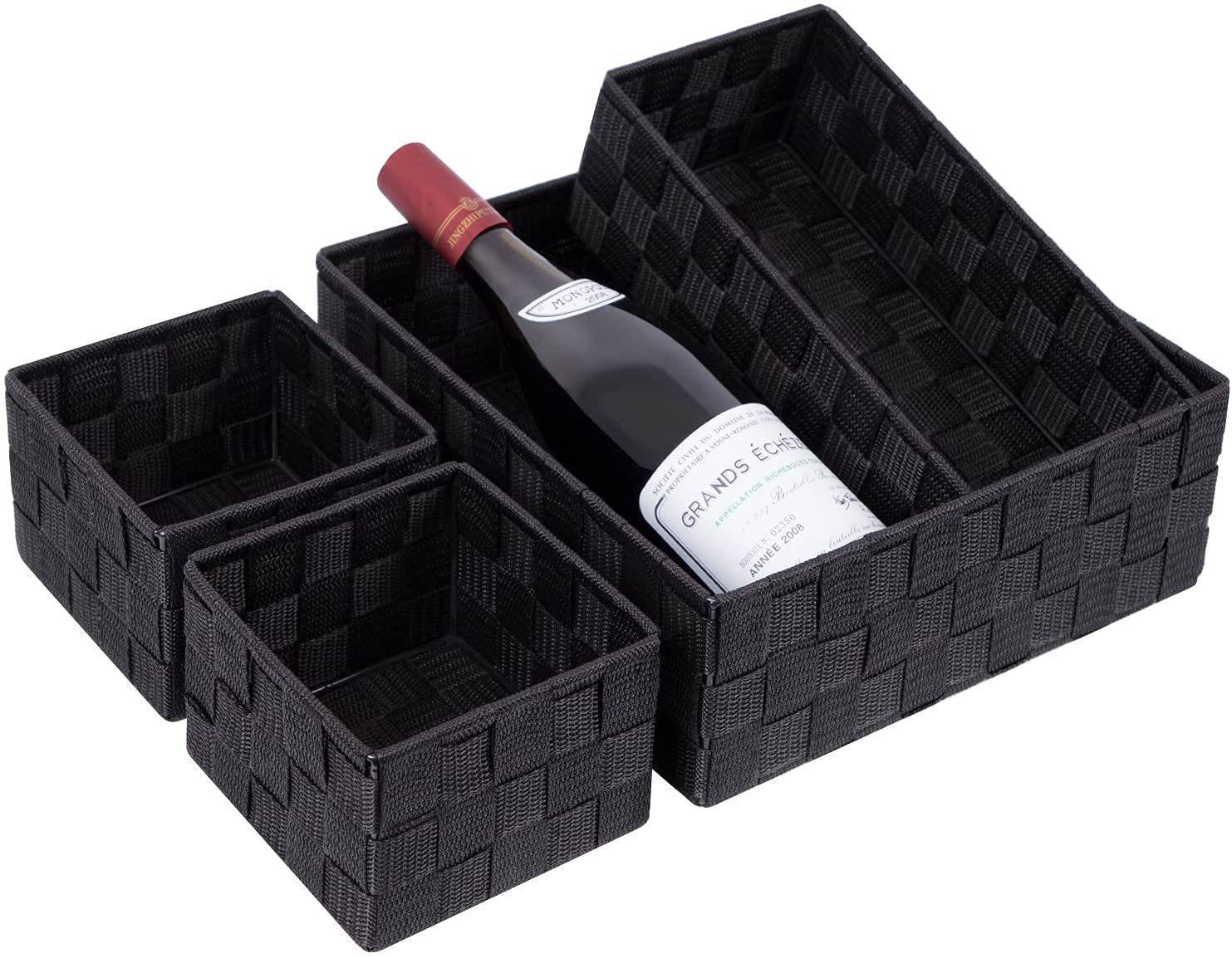 Set 4 Ceste Portaoggetti In Tessuto Intrecciato: Organizzatori Per Cassetti, Cucina E Bagno - Impilabili E Robusti