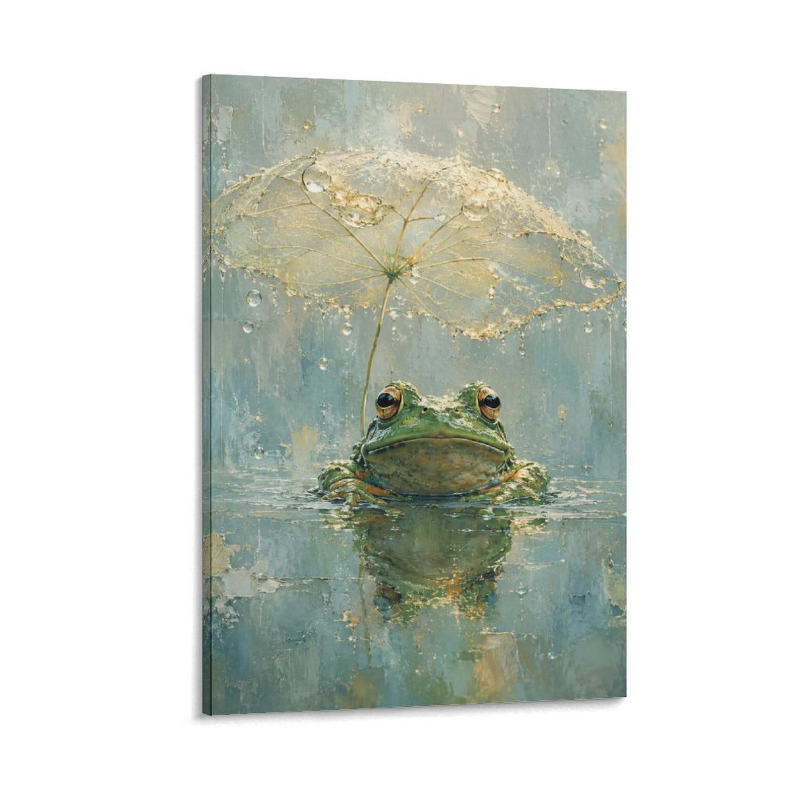 W7C8U2X3 Watercolor Umbrella Frog Canvas Wall Art, Whimsical Nature