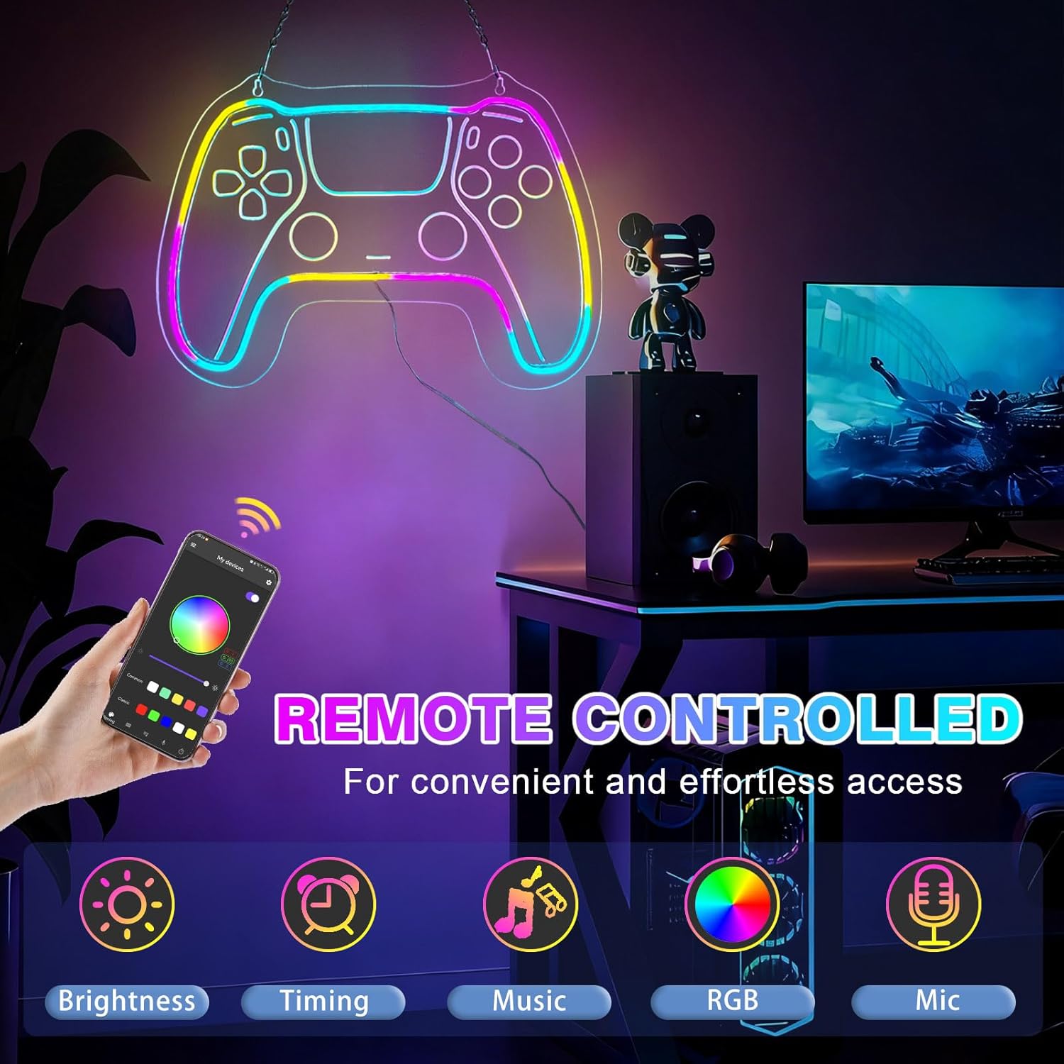 Eeutiwe Gamer Room Decor for Boys, Led Neon Lights for Wall Decor 16.7×11.8 Inch Led Gaming Lights with Remote and App Control Dimmable Gamer Wall Decor as Gamer Gifts for Men