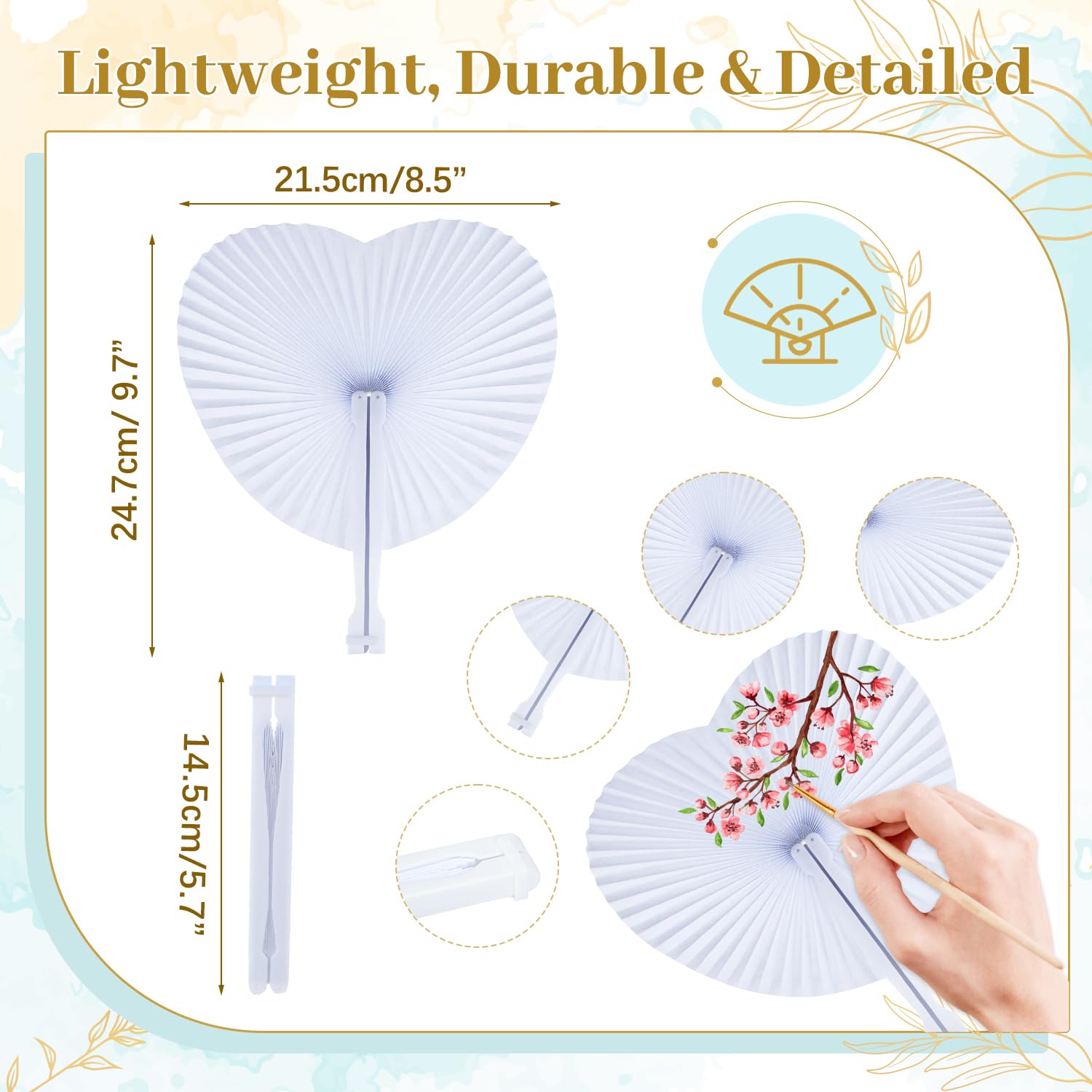 iZoeL Hand Fan Folding 60 Pezzi Ventagli Pieghevoli Bianchi Ventaglio Pieghevole Forma Cuore Ventaglio Matrimonio Maniglia Plastica per Regali Gli Invitati Bomboniera Ospiti Baby Shower Ventagli