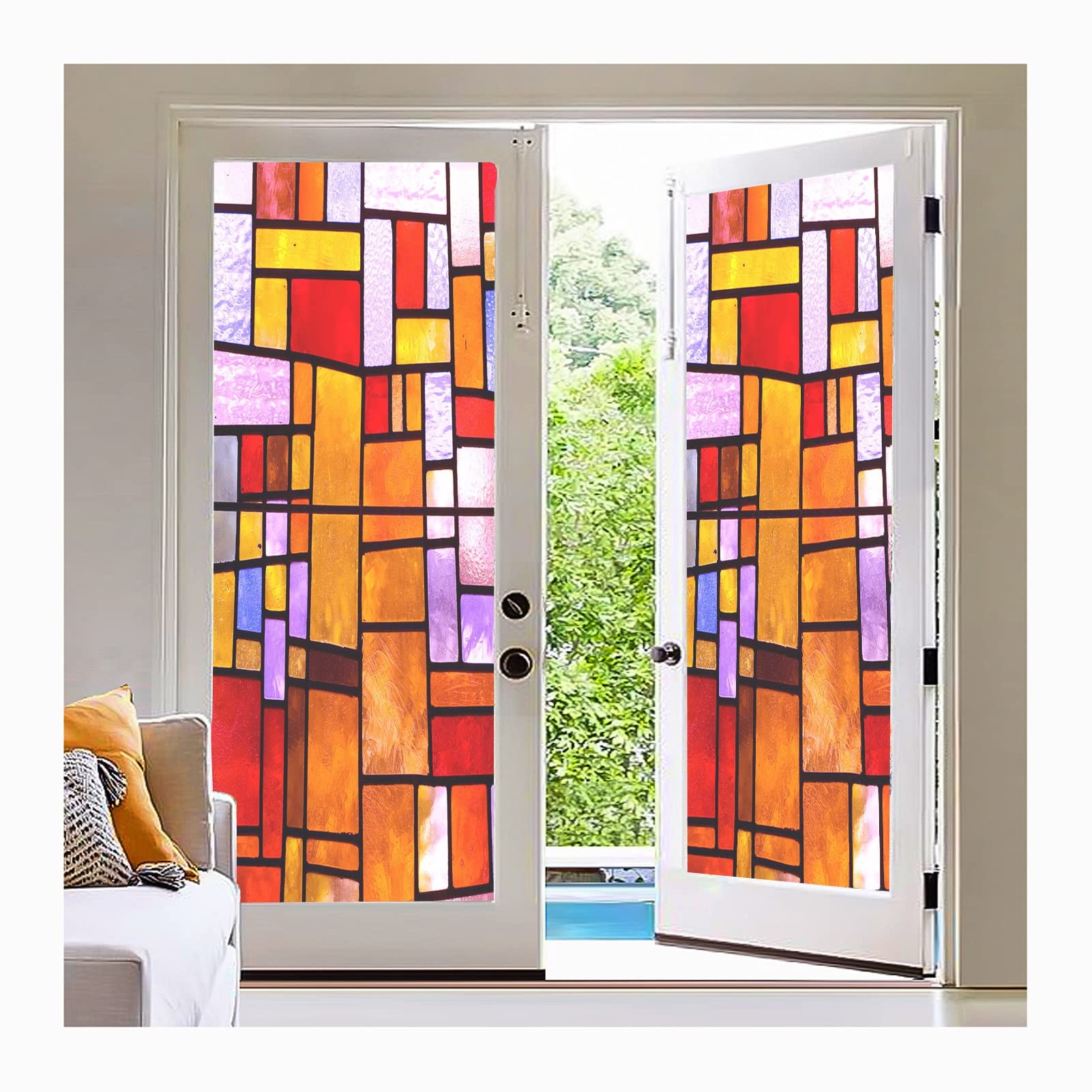 Siunwdiy Stained Glass Window Film,European Church Mosaic Art Stained Glass Film,Static Cling Privacy Window Sticker,B,50x100cm(20x39inch)