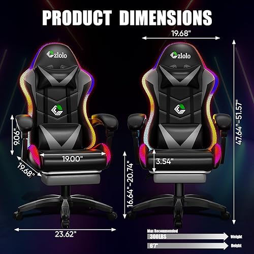 Miniatura 3 de Silla de Juegos con Luces LED RGB de Estilo Carrera, Sillas de Juego para Adultos y Niños, Silla Gamer con Masaje Lumbar, Silla de Computadora de