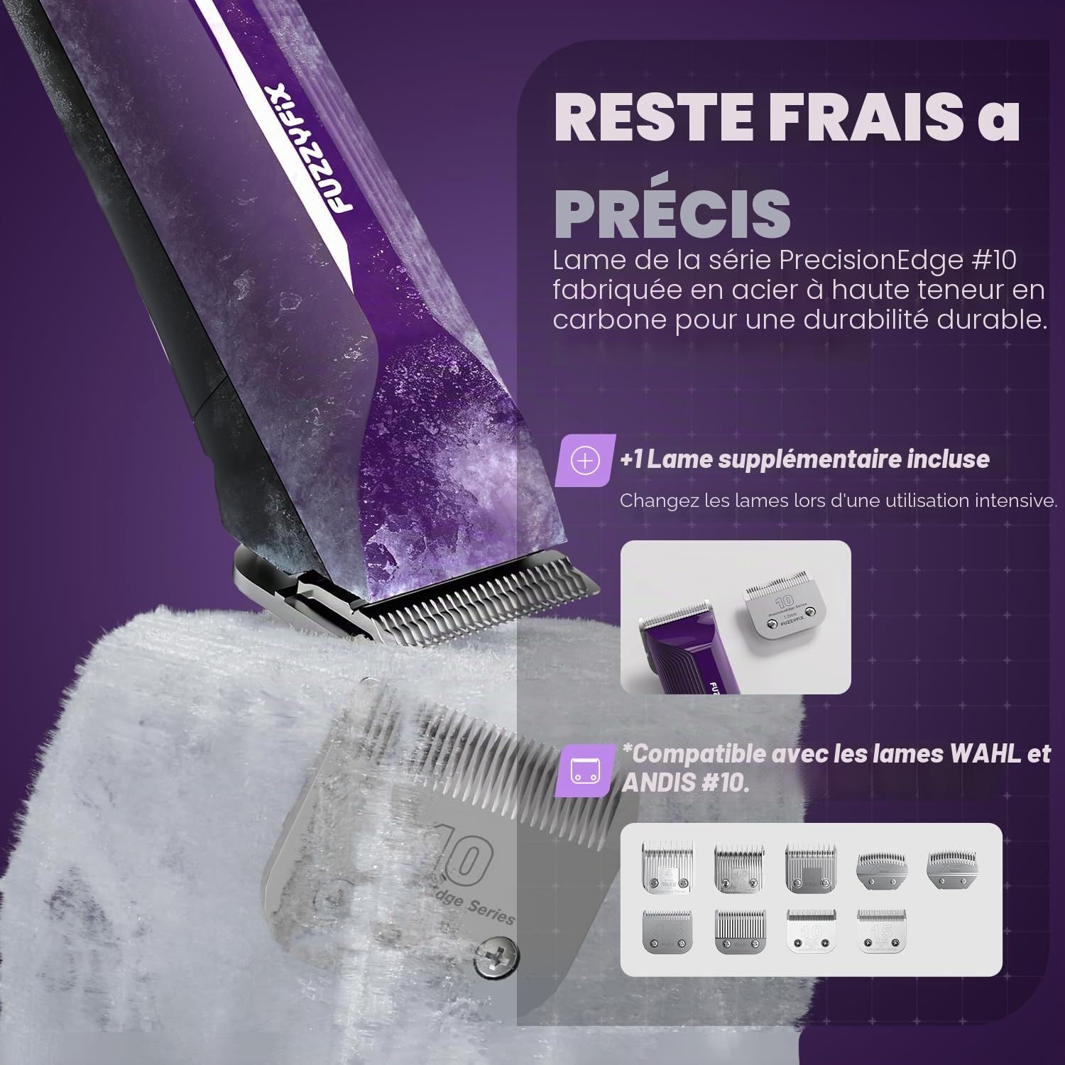 Tondeuse pro chiens câble peignes métalliques amovibles | câble de 3 m, fonctionnement silencieux et sans surchauffe, avec boîtier antidérapant et incassable