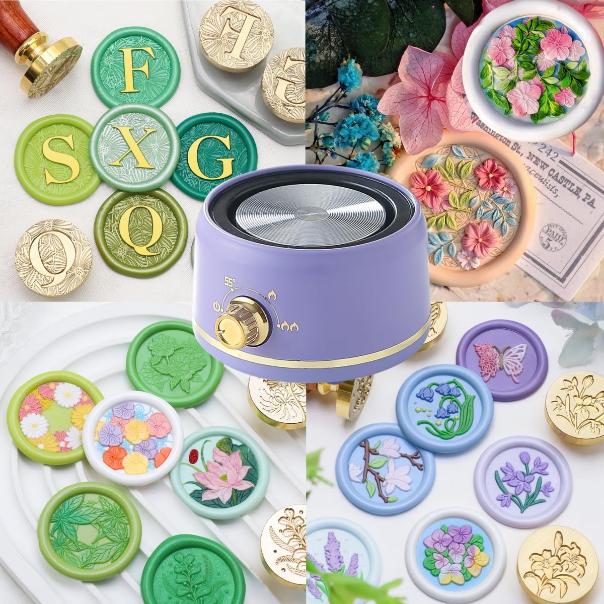 Sealing Wax Warmer Electric with a 80ml Large Spoon, a Non-Slip Melt Scoop Electrical Wax Seal Melting Furnace Warmer Kit Great Tool for Melting Waxs Seals Sticks Beads (Purple)