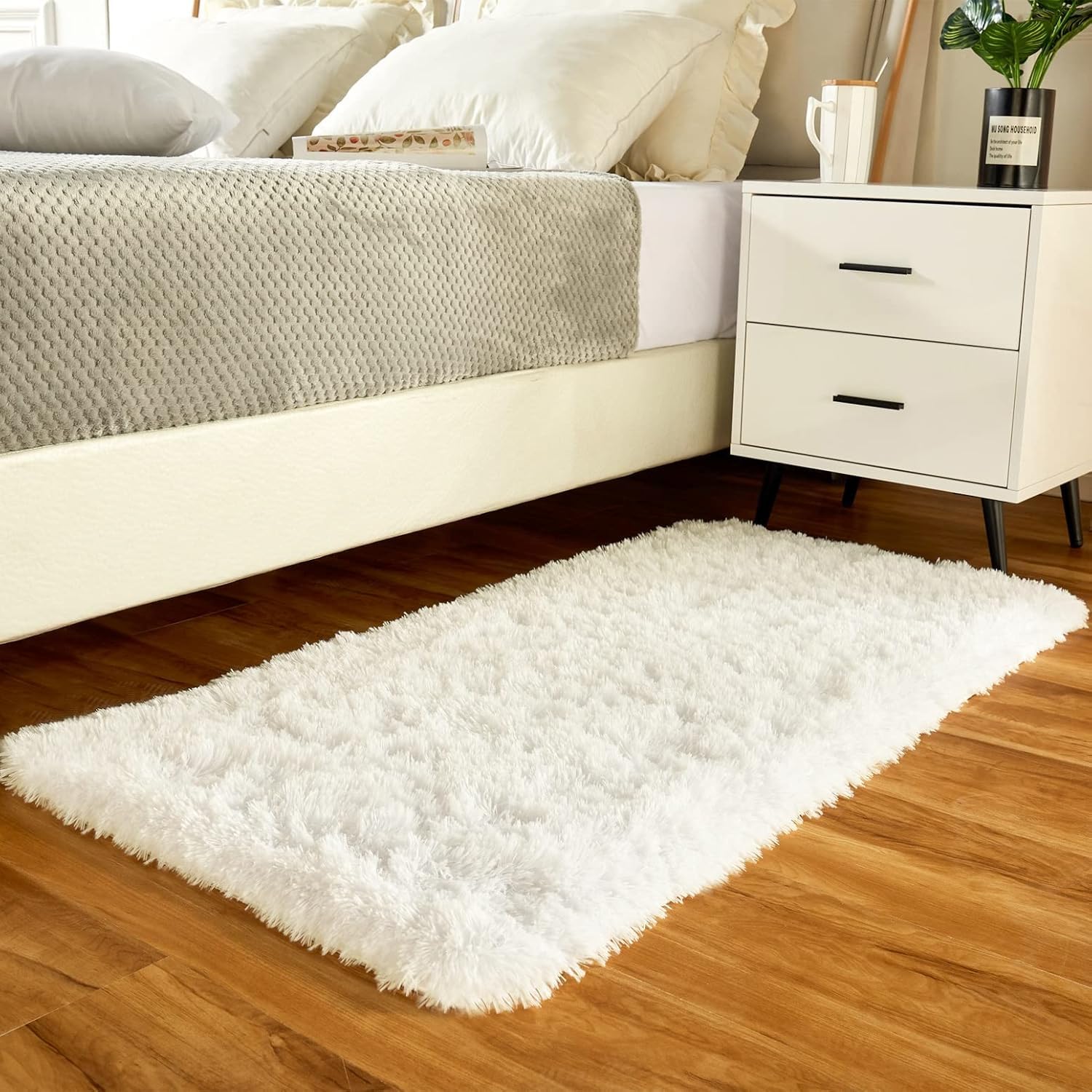 Creme Wohnzimmerteppich 120x160cm Waschbarer Flauschige Teppich | Hochflor 4-5 cm, Rutschfeste, Hochwertiger Schaumstoff, für Wohnzimmer, Kinderzimmer, Babyzimmer