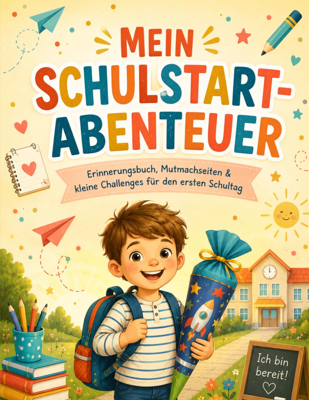 Mein Schulstart-Abenteuer: Erinnerungsbuch zur Einschulung mit Mutmachseiten, kleinen Challenges und Platz für Fotos – Geschenk für den ersten Schultag und die Schultüte