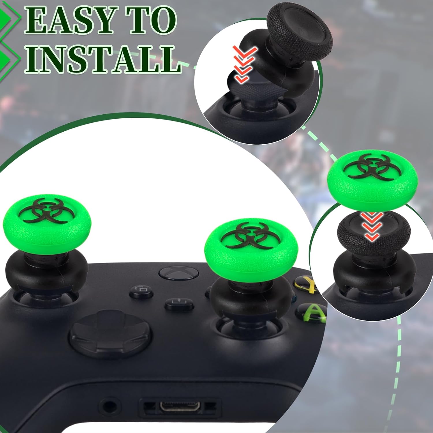 FPS Thumbstick Extender & 3D Texture Rubber Silicone Grip Cover 2 Sets for Xbox Series X/S & Xbox One Controller(BioH Green) - Image 3