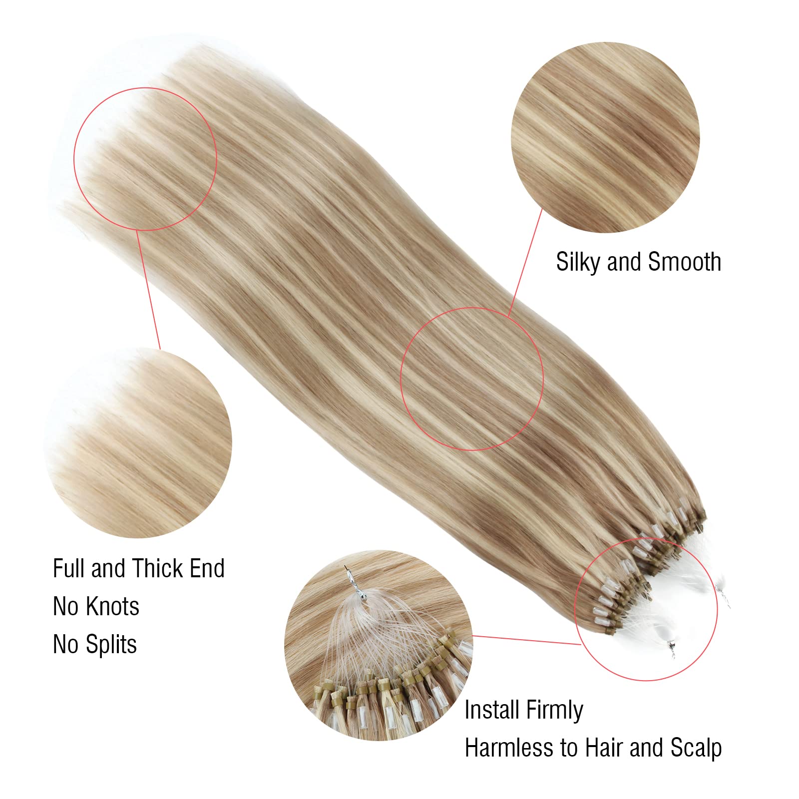 ABH AmazingBeauty Hair Micro Ring Hair Extensions 100% Remy Hair Remy Soft Hair Extensions 18 Inch Micro Bead Extensions Ash Brown Mixed with Platinum Blonde Micro Link Hair Extensions 50strands 50g - Image 2