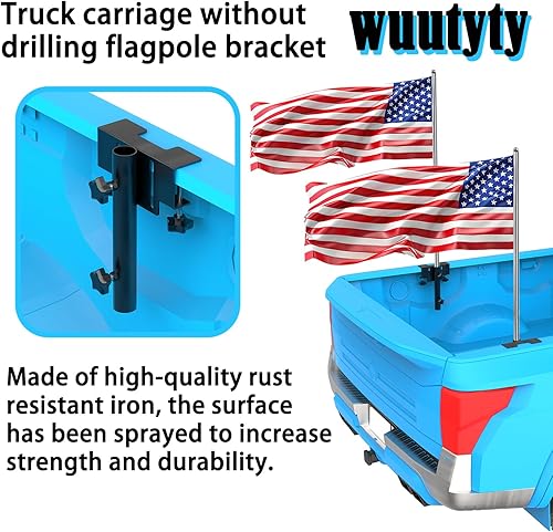 Miniatura 2 de Soporte para mástil de bandera para cama de camión, sin perforación, soporte para mástil de bandera en la cama, soporte de bandera para cama de