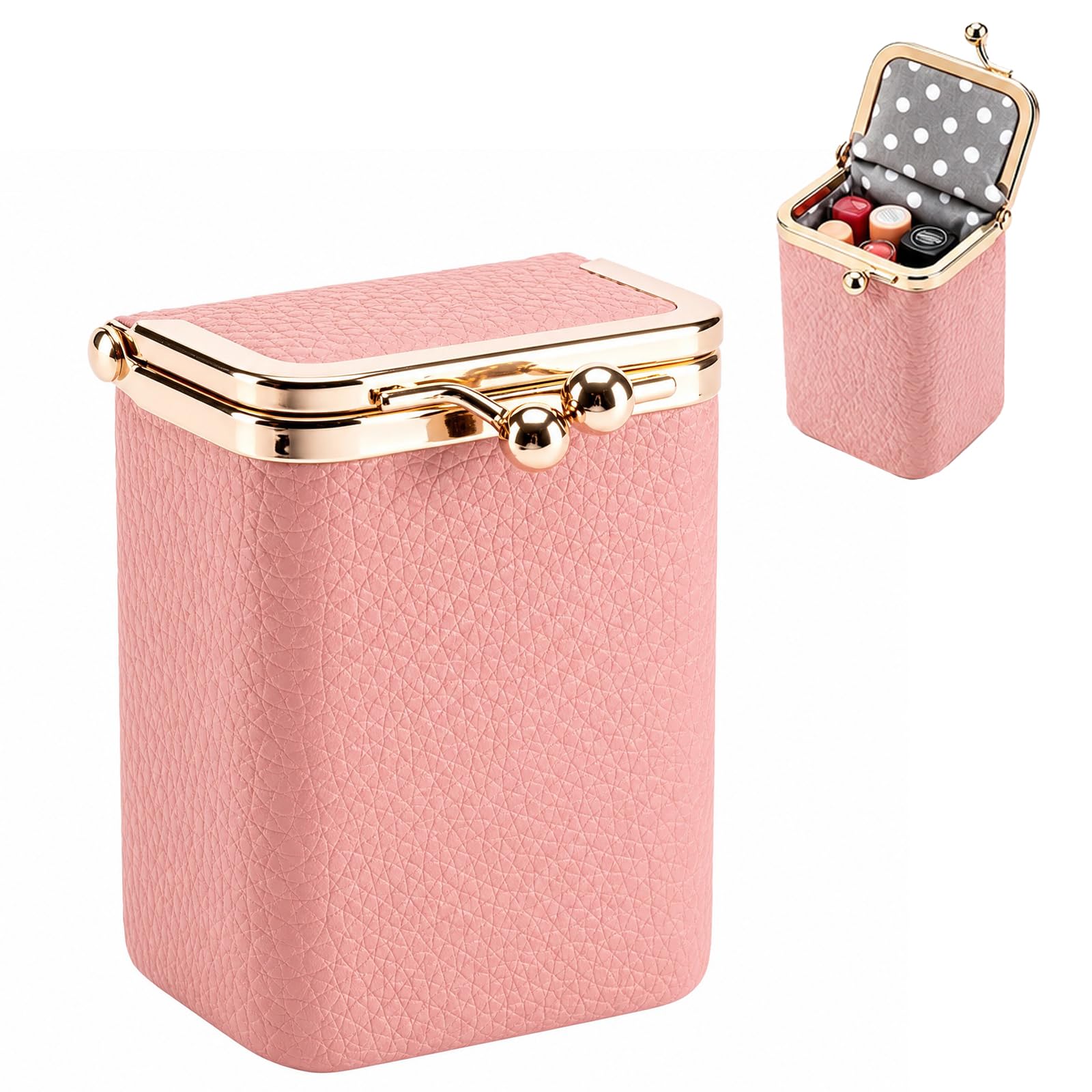 1PCS Pink Soft Leather Lipstick Bag, Mini Jewelry Box Organizer for Travel Touch-ups, Compact Coin Purse and Makeup Case with Secure Closure for Daily Essentials Storage-image-12