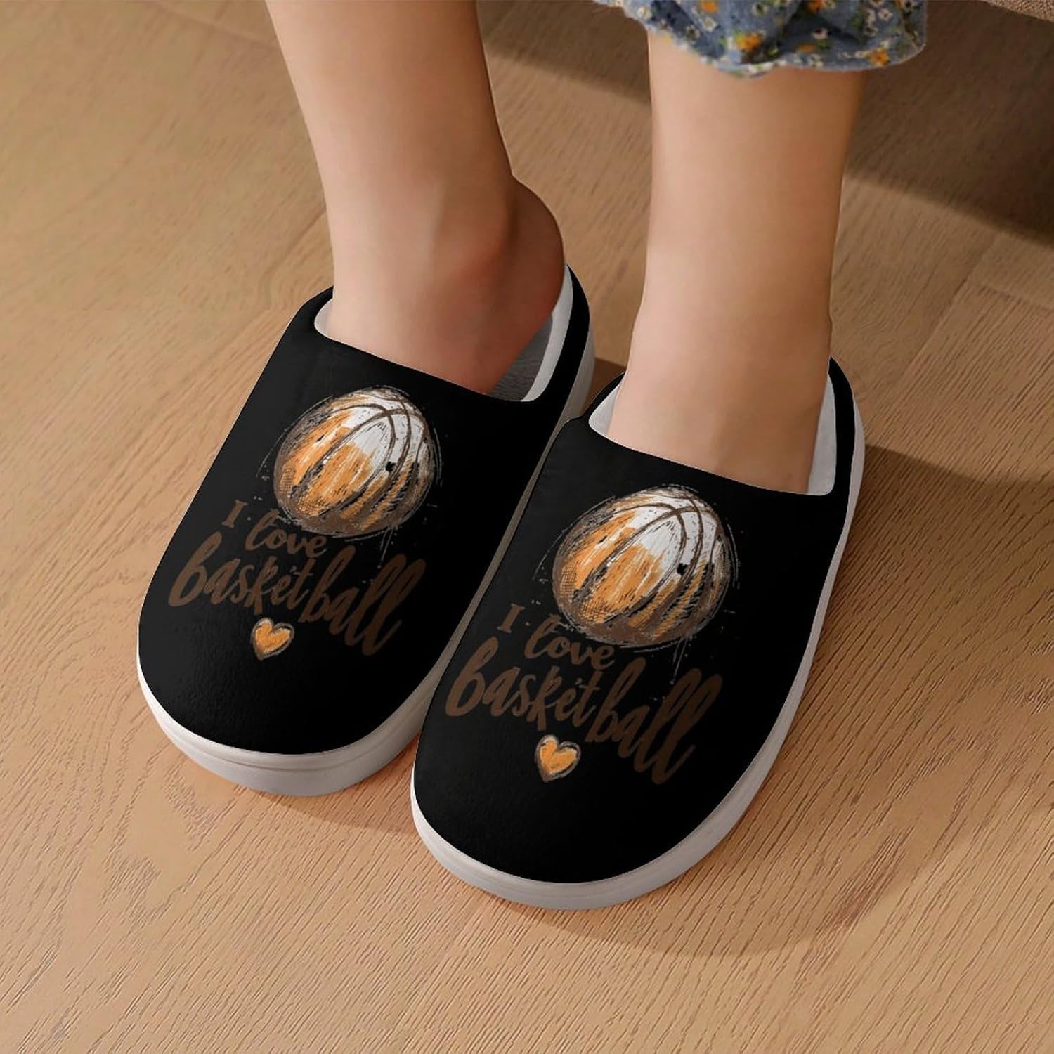 I Love Basketball Cute Cotton Slippers Anti-slip House Shoes Funny Slipper Indoor Outdoor