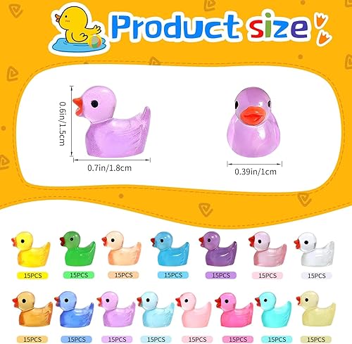 Miniatura 2 de JIUZHU 225 mini patos que brillan en la oscuridad, mini patos de resina luminosos para esconderse y buscar bromas, micro jardín, paisaje, acuario,