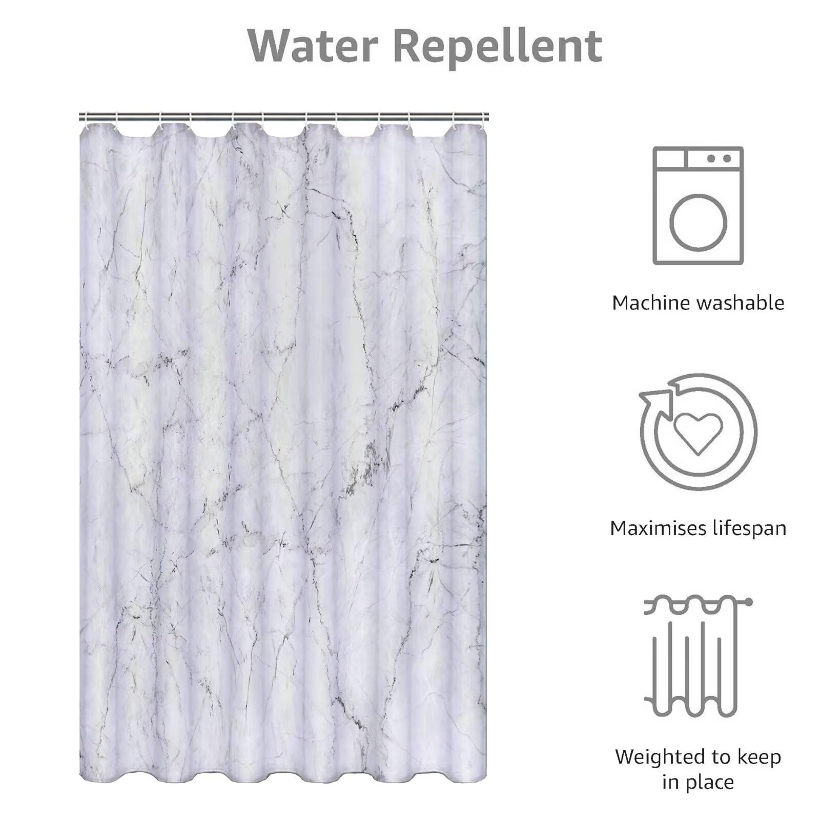 Gris Rideau Douche 180x210cm Rideau de Douche Nature Shower Curtain – Impression Polyester Tissu – avec 12 Crochets – Tissu Lavable en Machine – Imperméable – pour Salle de Bain – Hôtel D#346