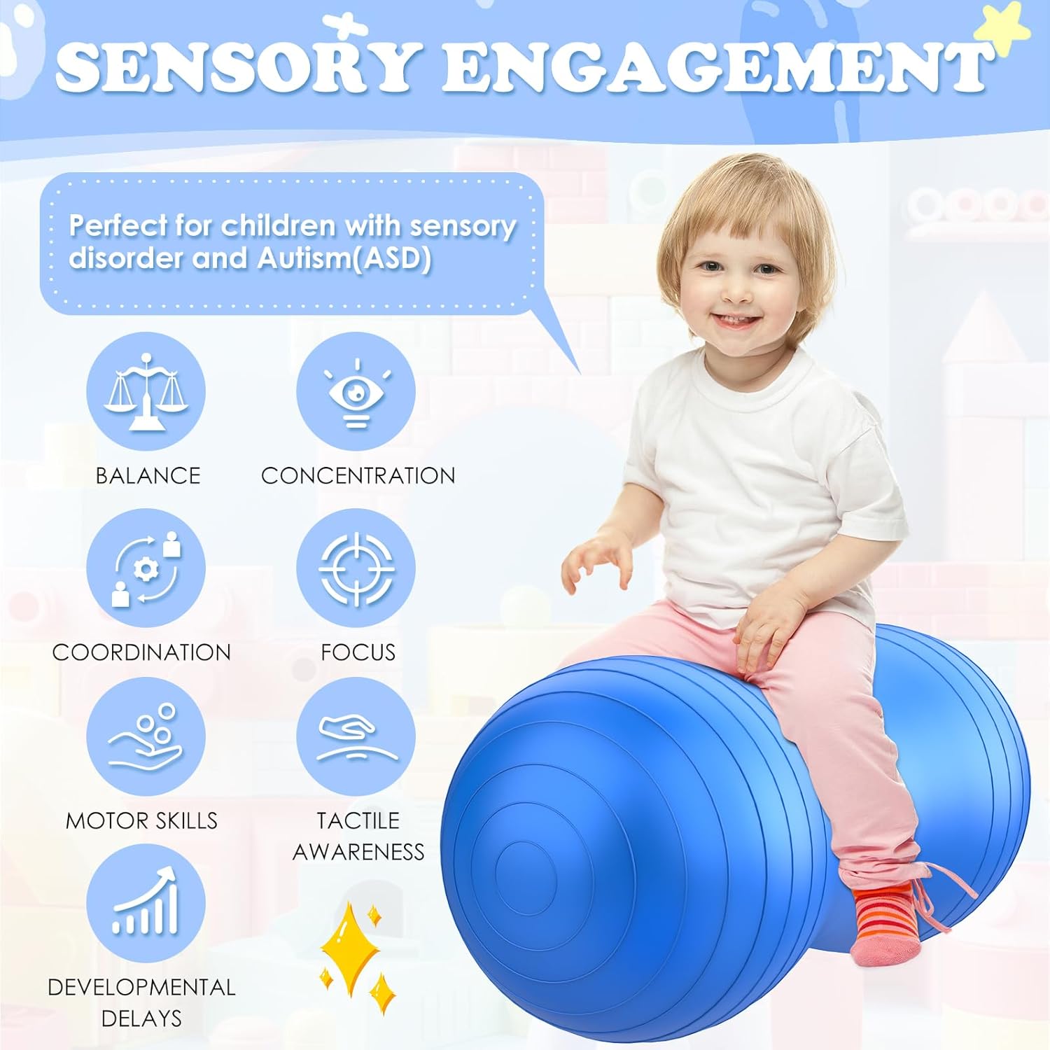 Sensory Peanut Ball, Sensory Toys for Kids with Autism, Physical Therapy Equipment, Designed to Train Kids’ Balance and Coordination Skills, Suitable for School or Home Therapy, Autism Toys