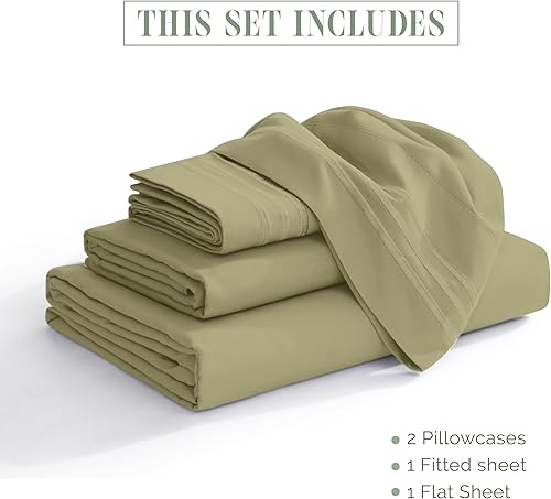 Vista 340 de Elegance Linen® - Juego de sábanas de 4 piezas, resistente a las arrugas, 1500 hilos, ultrasuaves, esquinas tipo bolsillos profundos de hasta 16