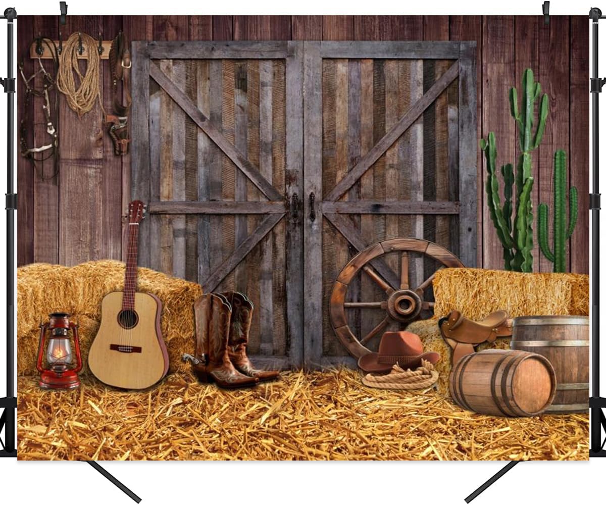 Canessioa 10x8ft Western Party Backdrop Rustic Wooden Barn House Western Cowboy Party Decoration Supply Wild West Decor Barn Photo Background for Kids