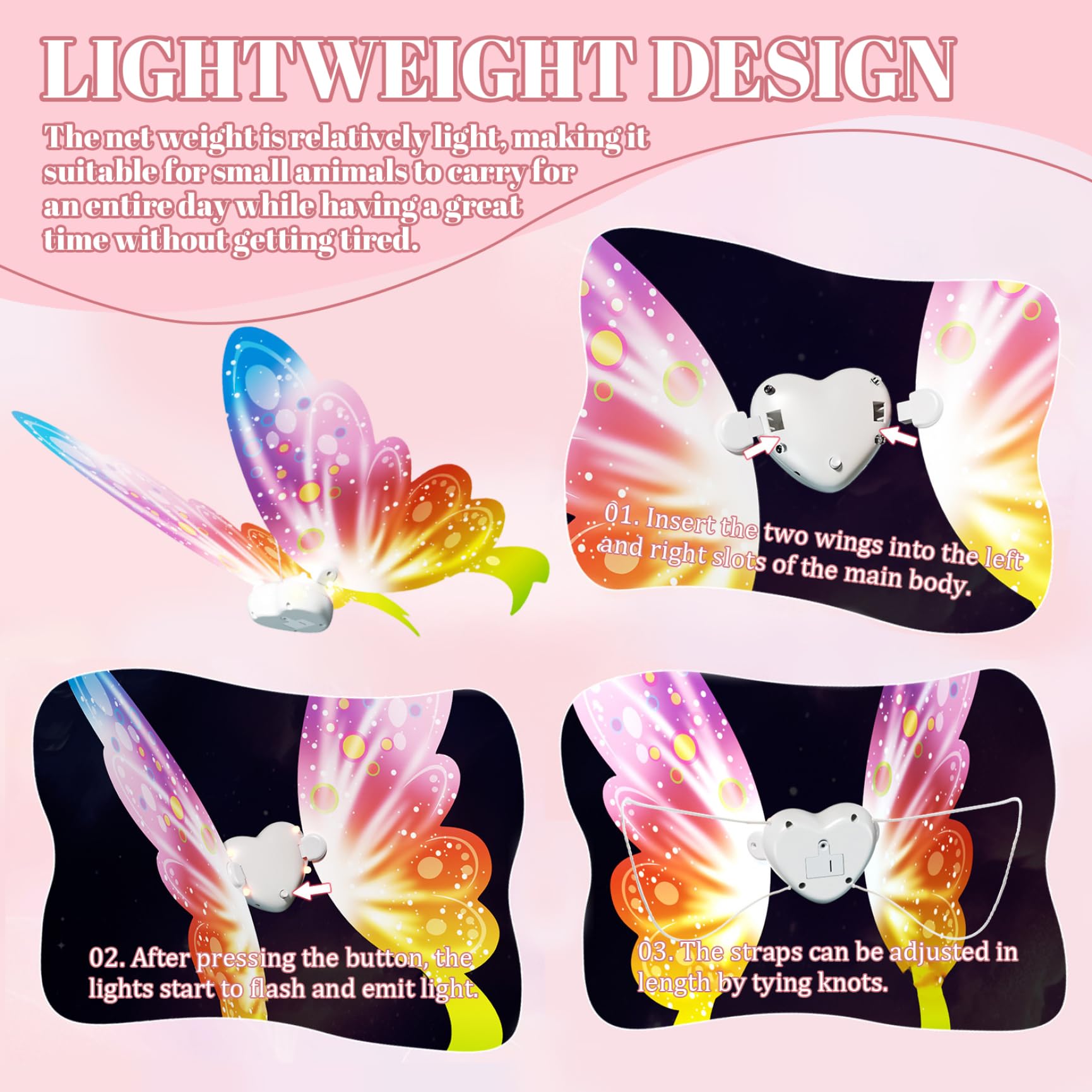 Jorzer Aile de Papillons Brillante, Aile légère légère avec des lumières LED et de la Musique pour Le Costume Chien Costume pour Enfants Lumineux Back Back Toy Little Girl Electric Move.