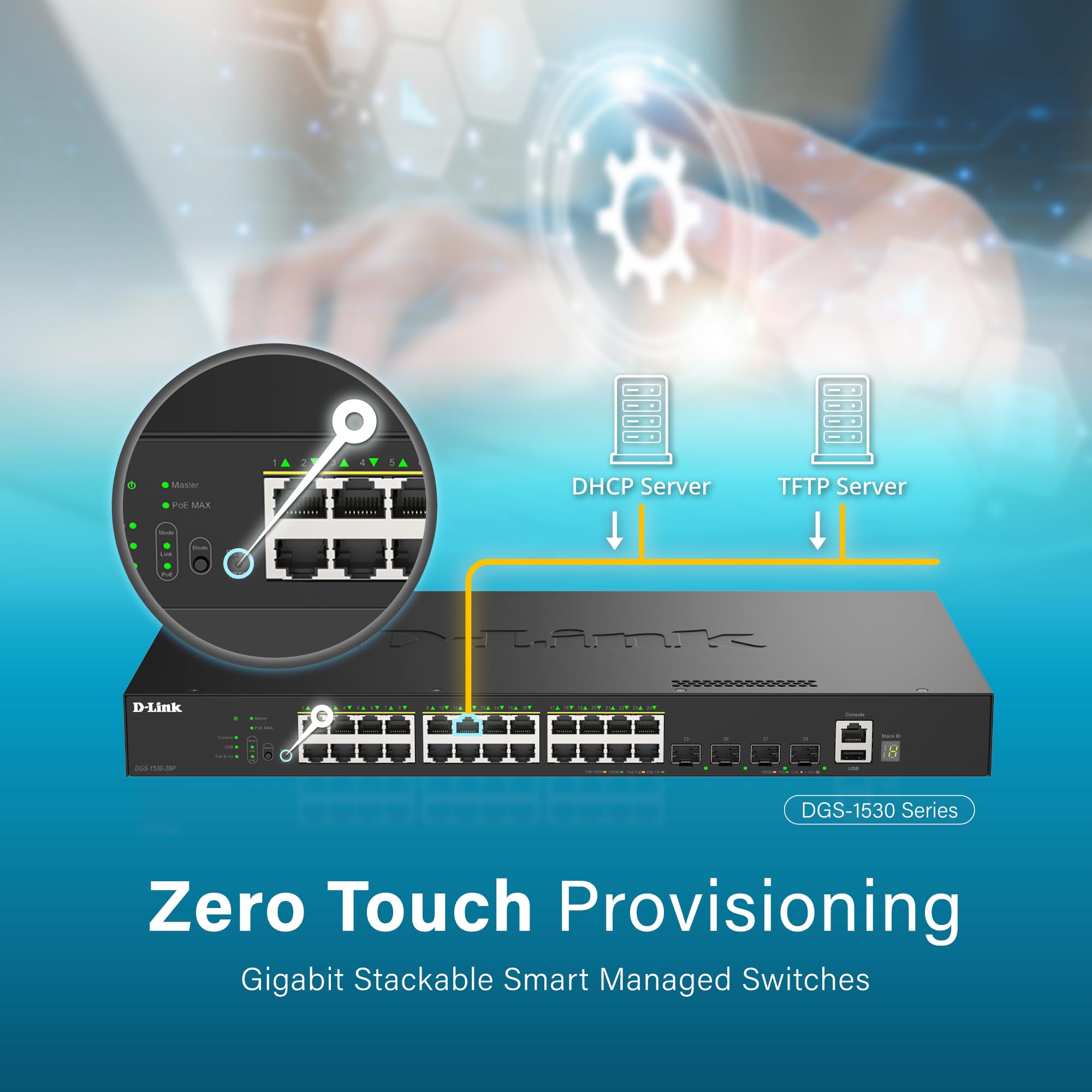 D-Link Switch gestito intelligente PoE+ impilabile Gigabit a 28 porte DGS-1530-28P con 4 porte SFP+ da 10G