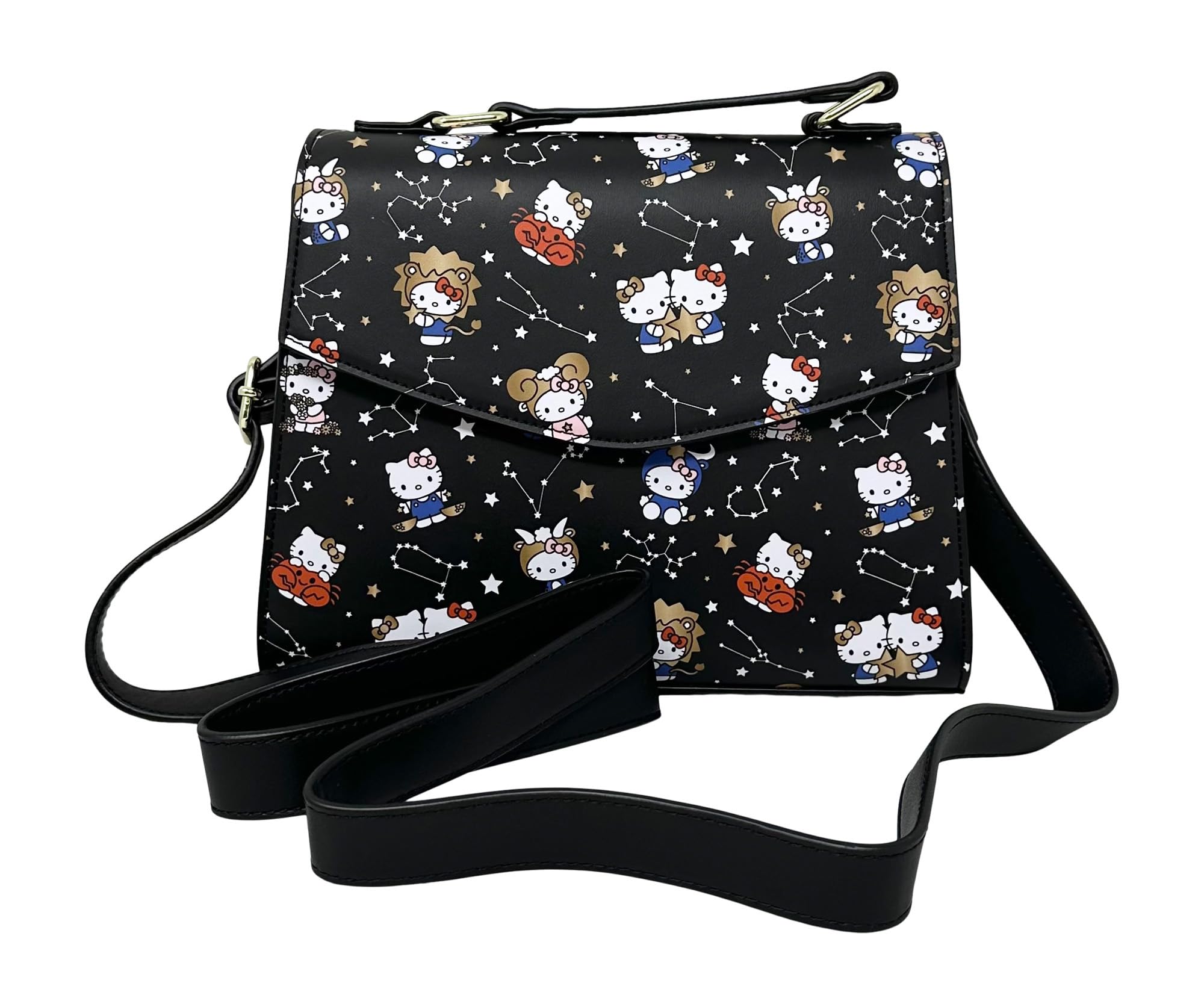 Loungefly Sanrio Hello Kitty Zodiac Allover Print Crossbody Satchel Handbag Purse, Black, M