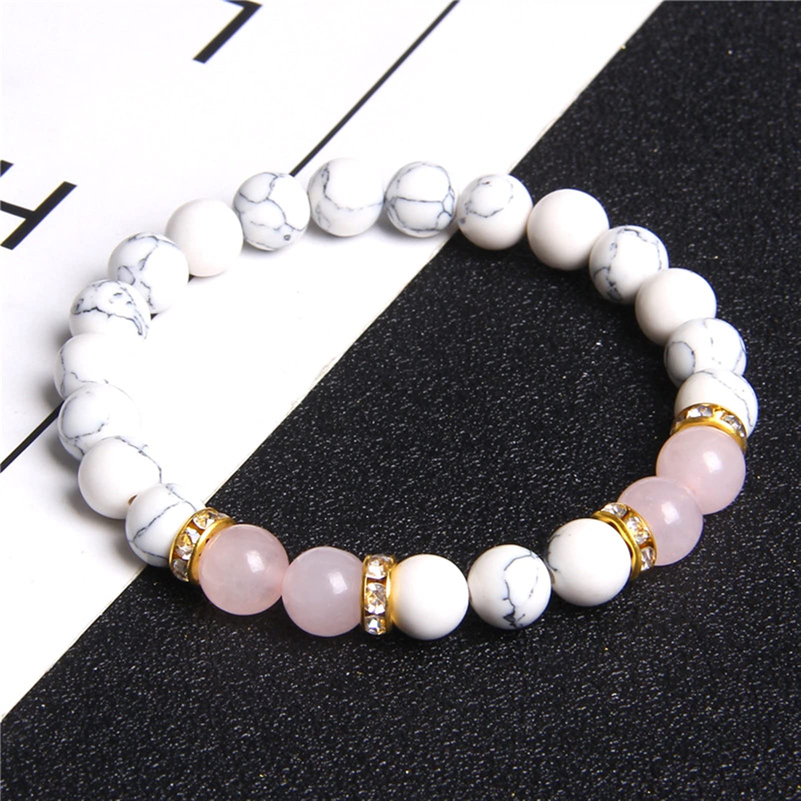Pulsera de Piedra Natural para Mujer, Pulsera de Cuentas de Piedra Turquesa Blanca Natural, Pulsera de Cuerda elástica con Cuentas Rosas para niñas, Regalos, Pulsera, joyería