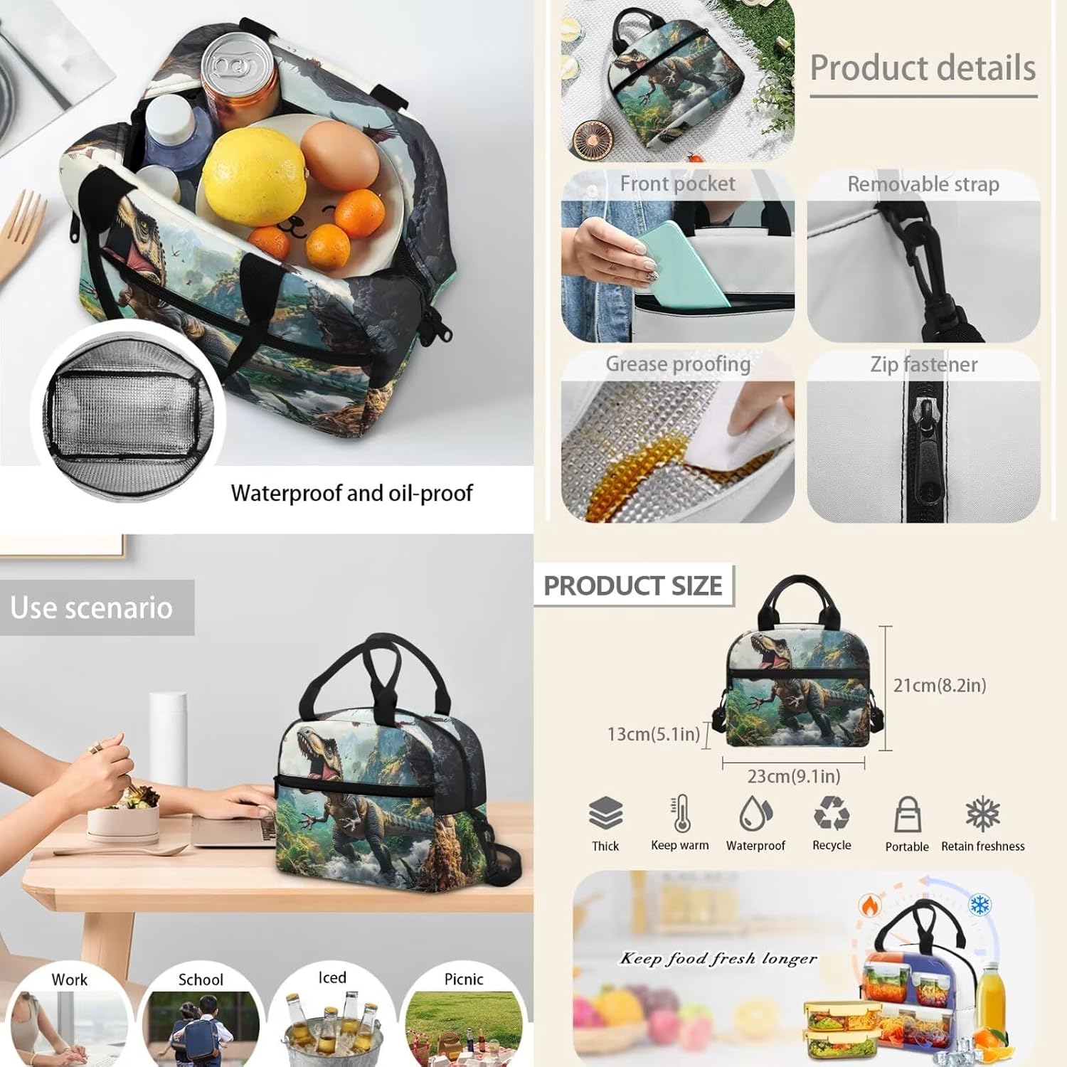 Dolyues Dinosaur Boys Backpacks Ages 4-6 with Lunch Box Cool Backpack for Boys Waterproof Boys Bookbag with Pencil Case and Water Bottle 4pcs for College Middle School Boys Travel
